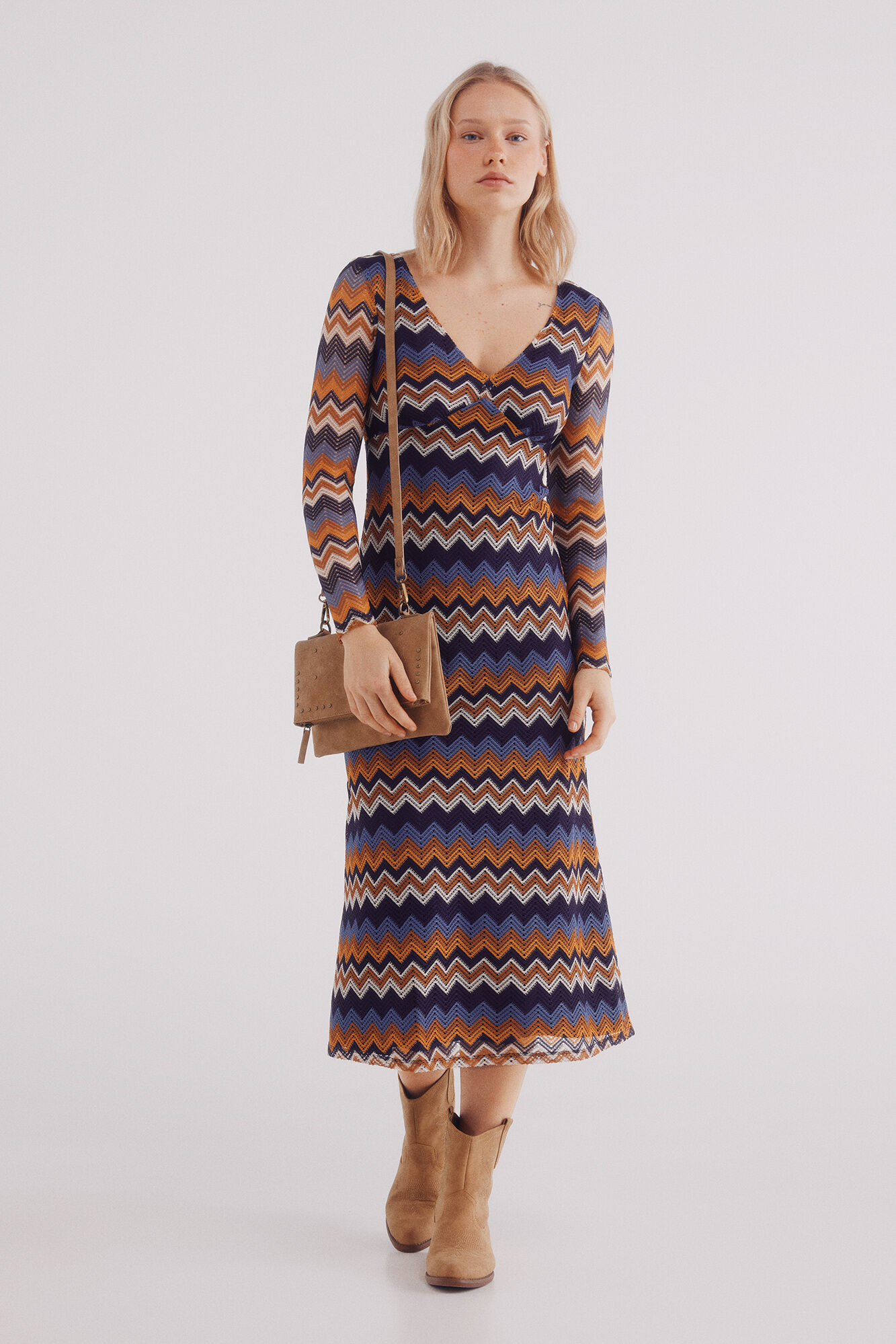 Springfield Vestido zigzag crochet marino