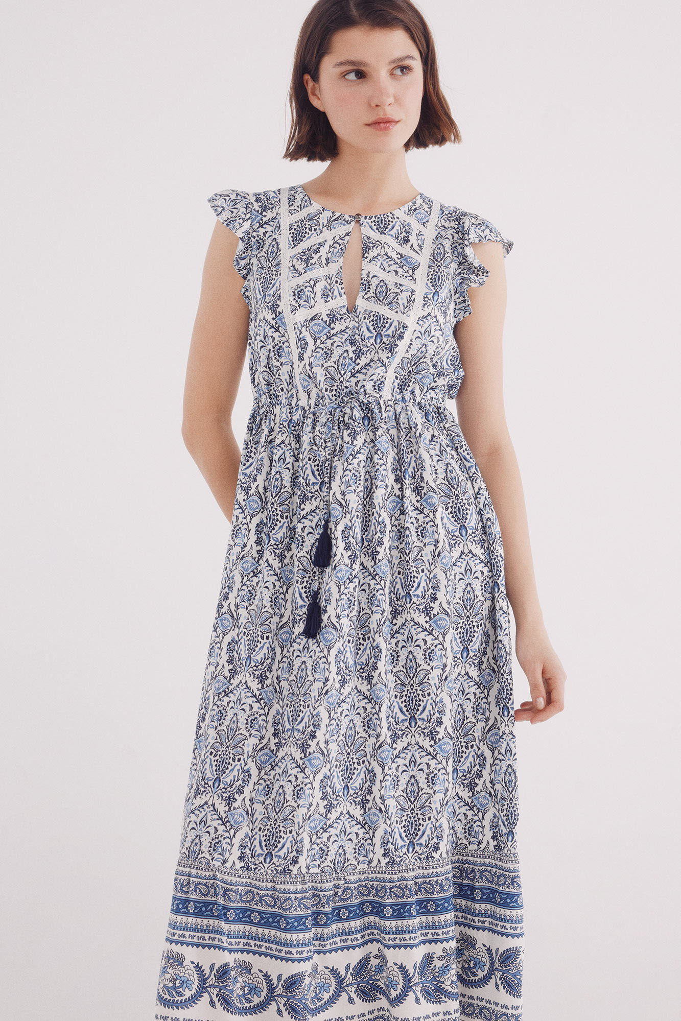 Springfield Vestido midi estampado lace caf&eacute;