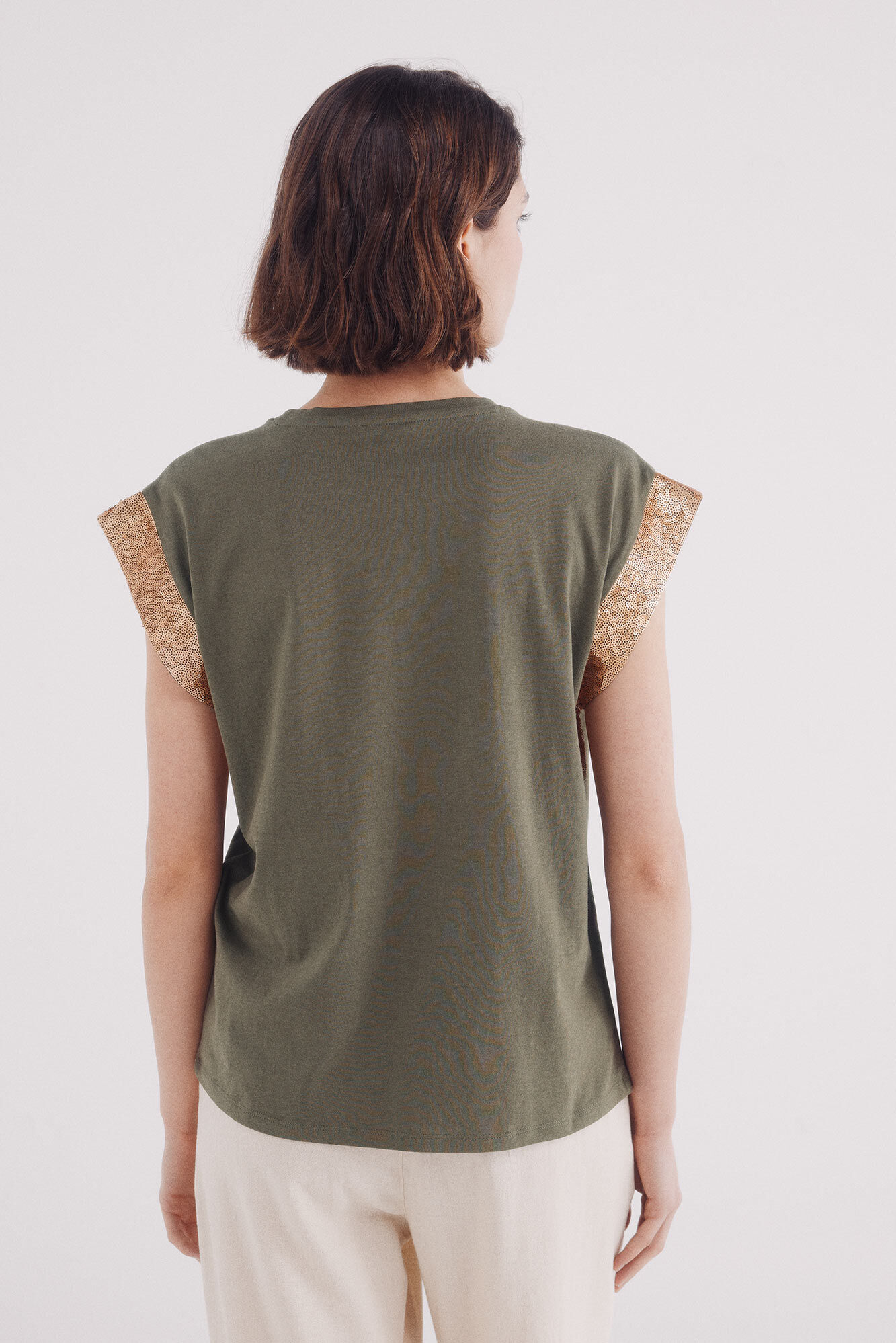 Springfield Playera manga ca&iacute;da lentejuelas khaki