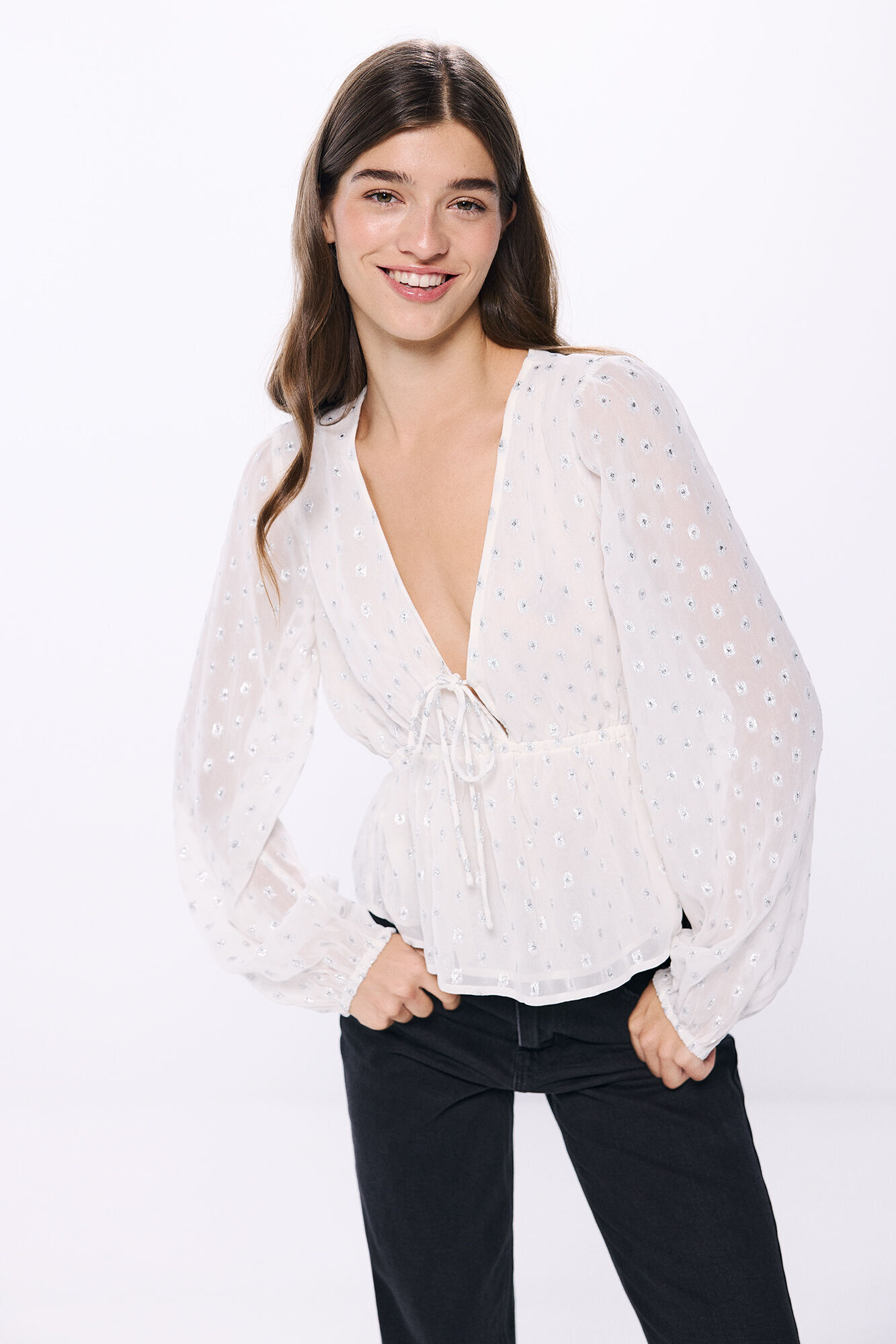 Springfield Blusa gasa puntos lurex