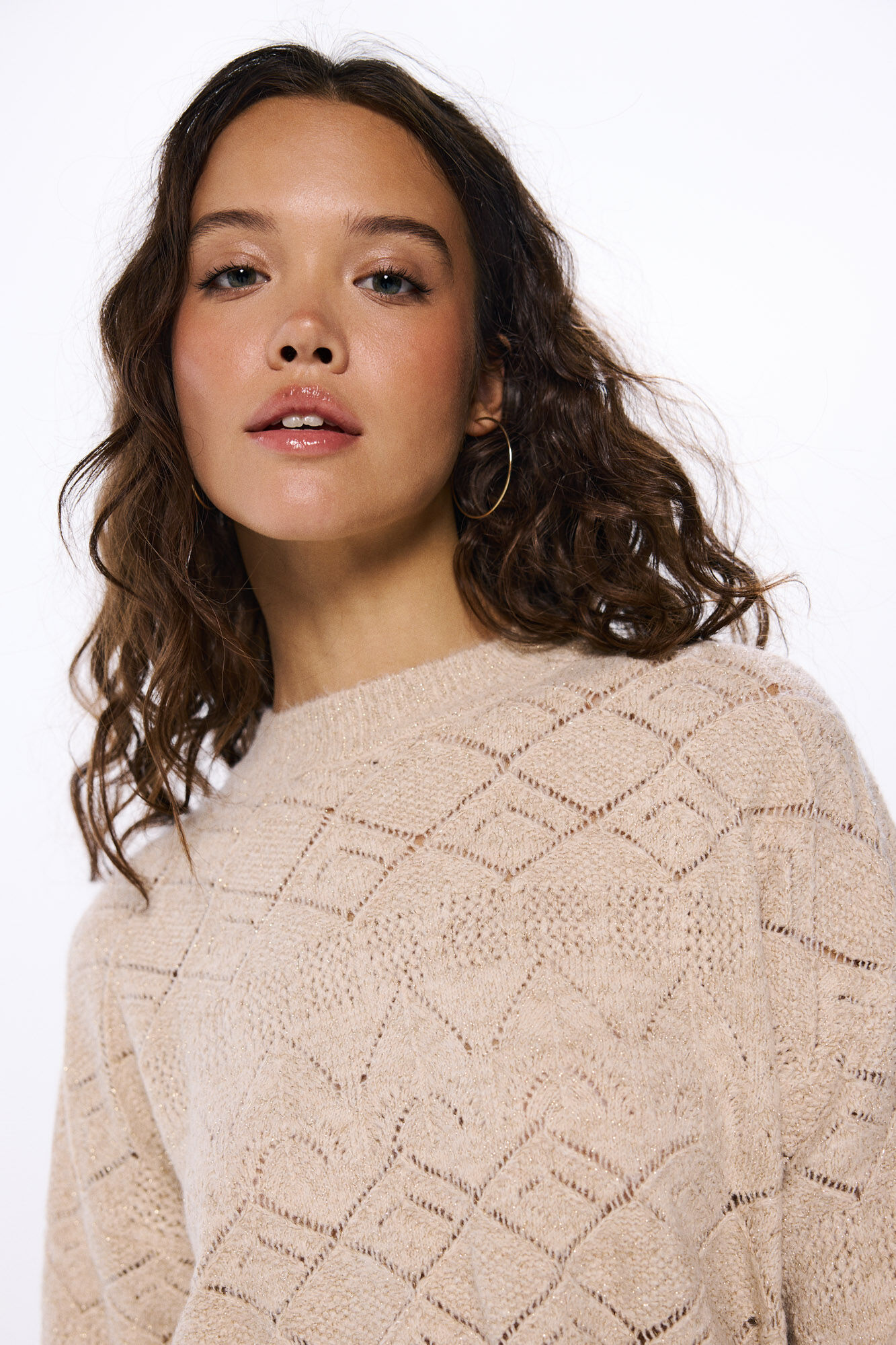 Springfield Su&eacute;ter pointelle lentejuelas beige