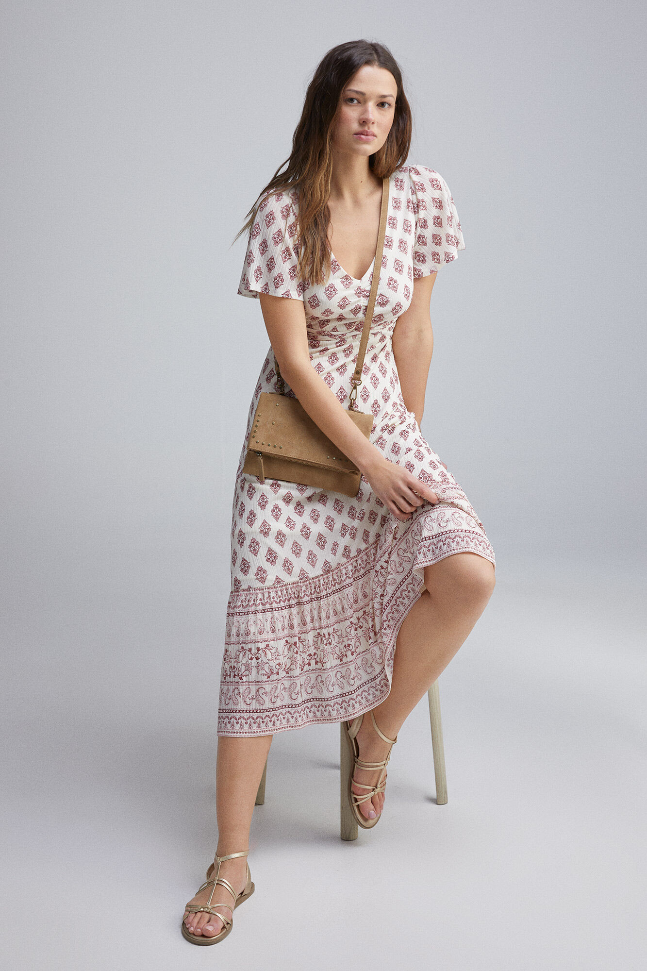 Springfield Vestido midi boho cenefa caf&eacute;