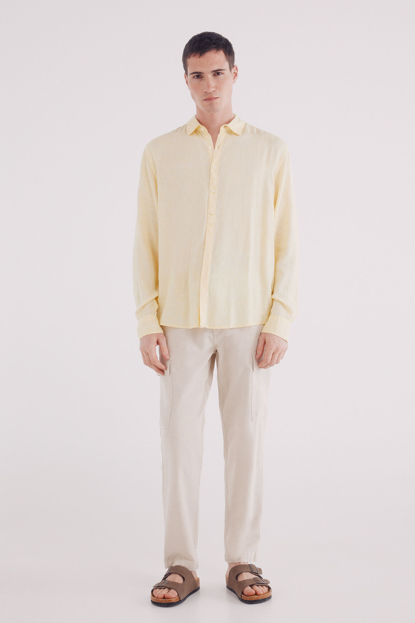 Springfield Camisa polera lino viscosa fil a fil amarillo