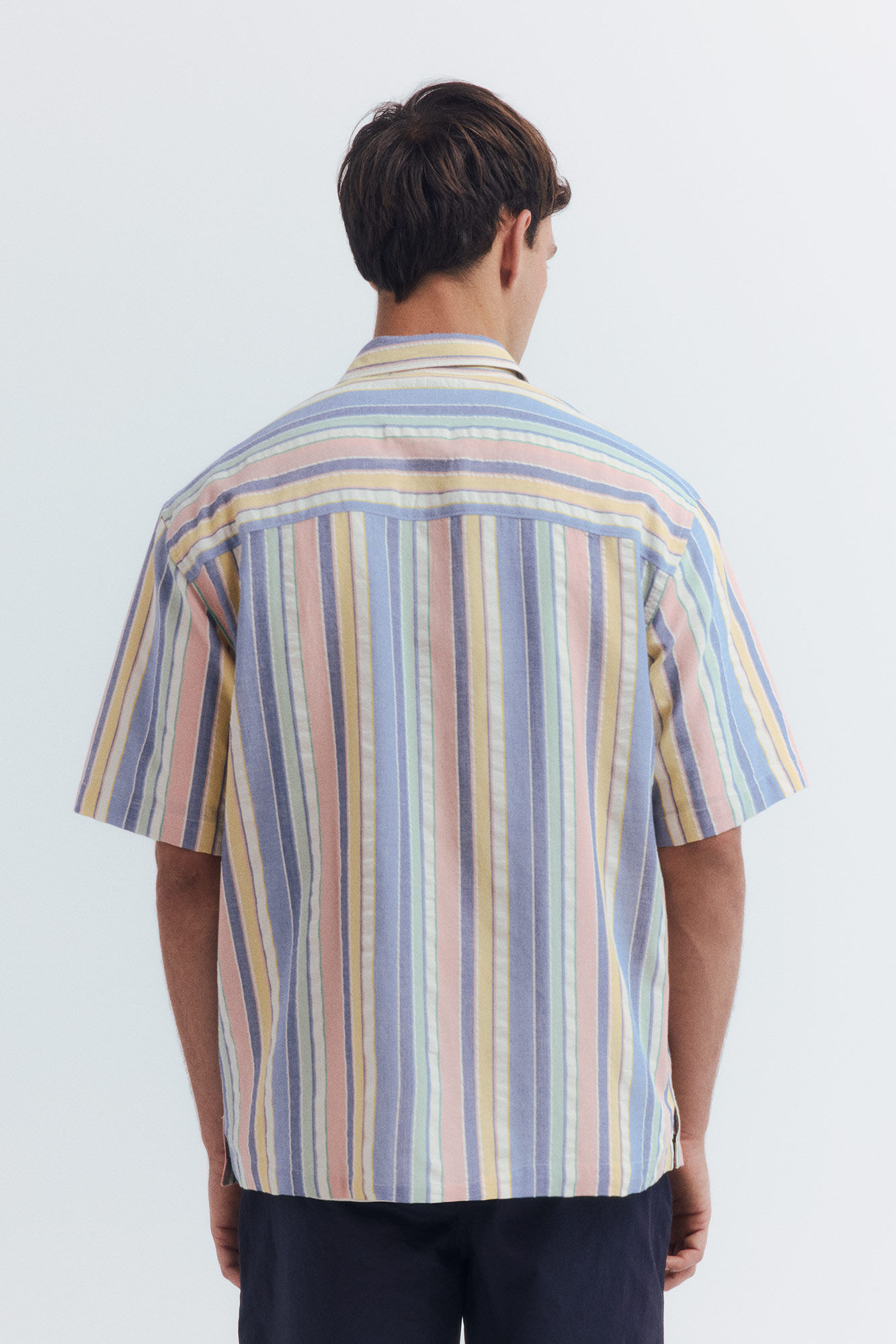 Springfield Camisa manga corta rayas tencel fucsia