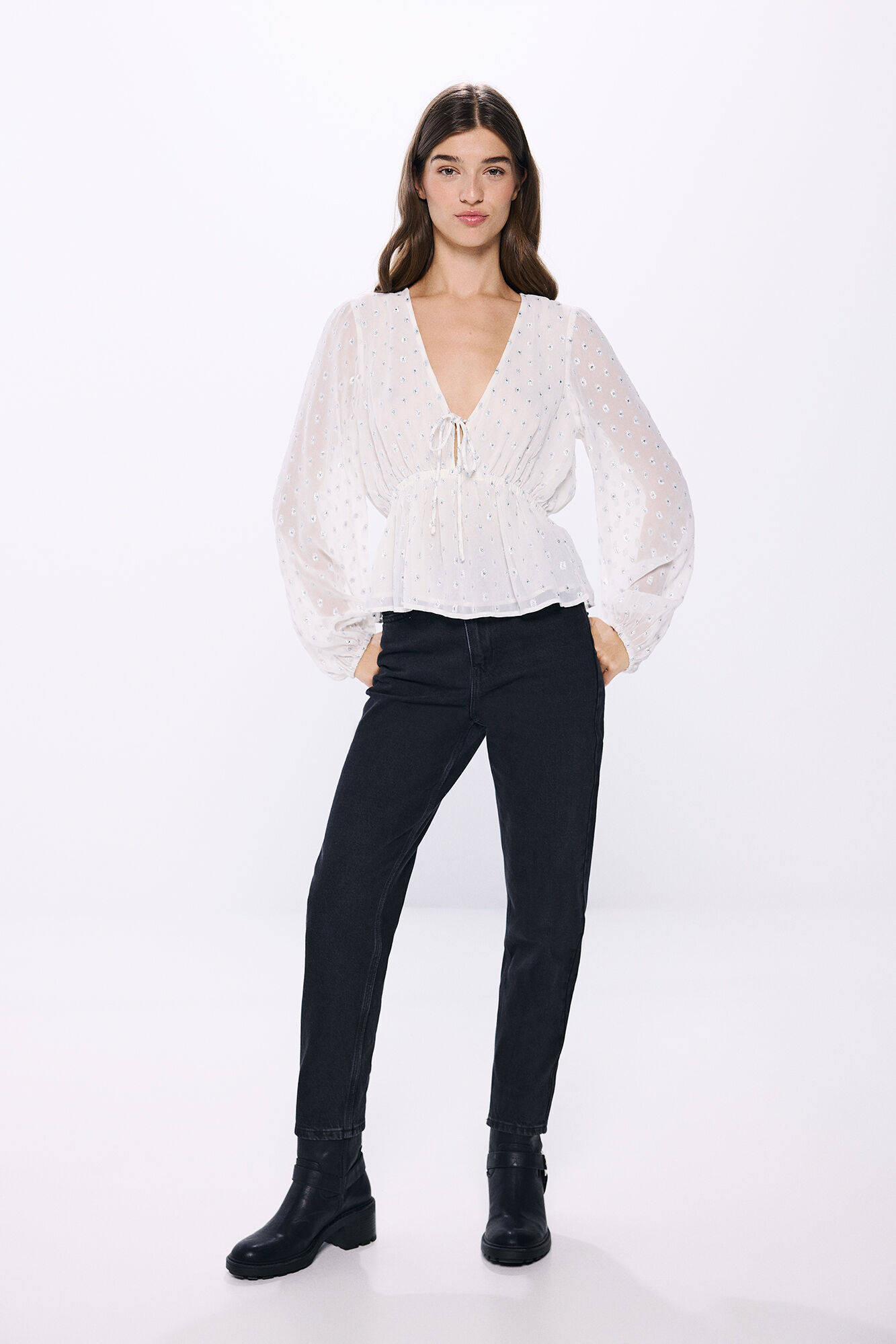 Springfield Blusa gasa puntos lurex natural