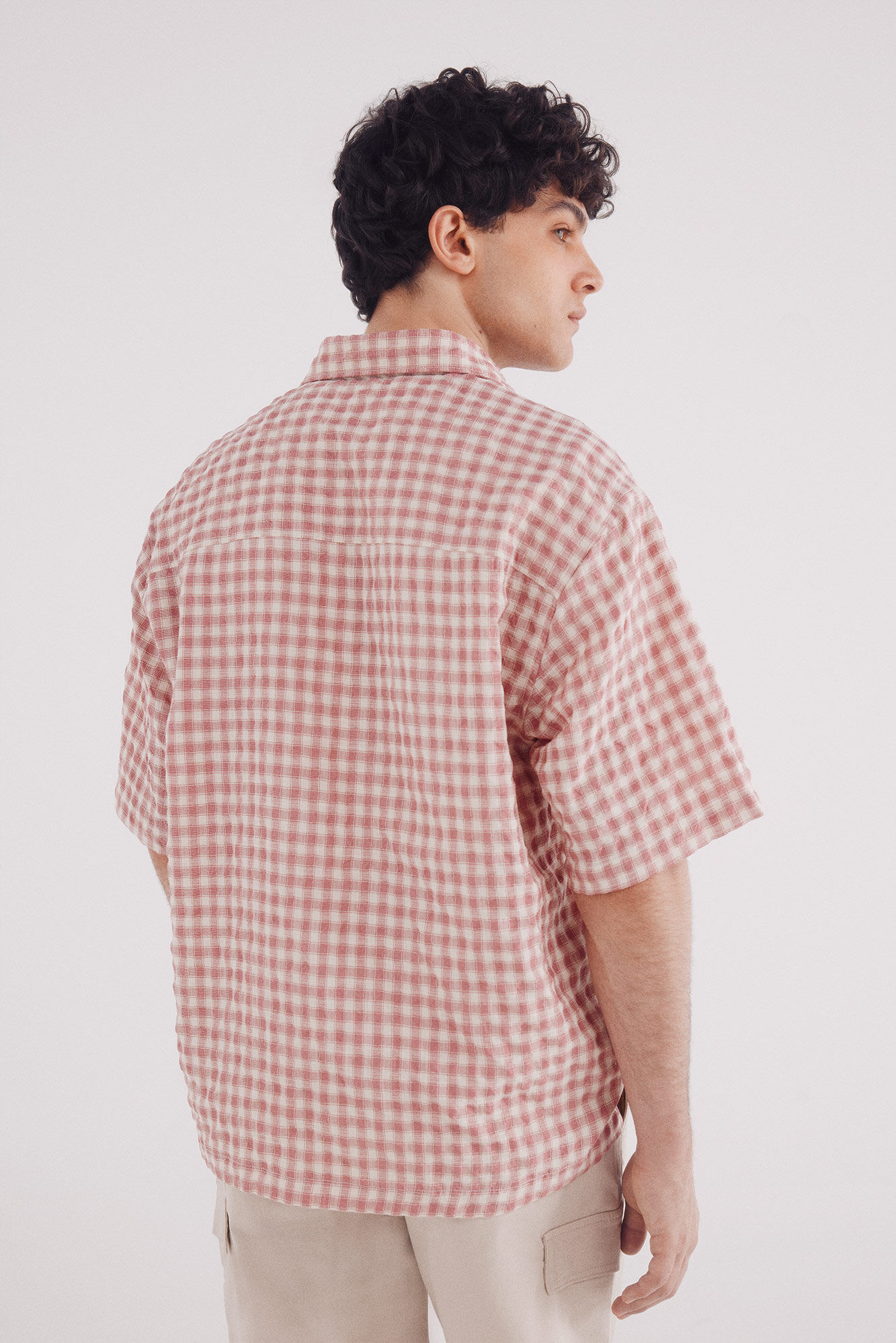 Springfield Camisa manga corta seersucker cuadros naranja