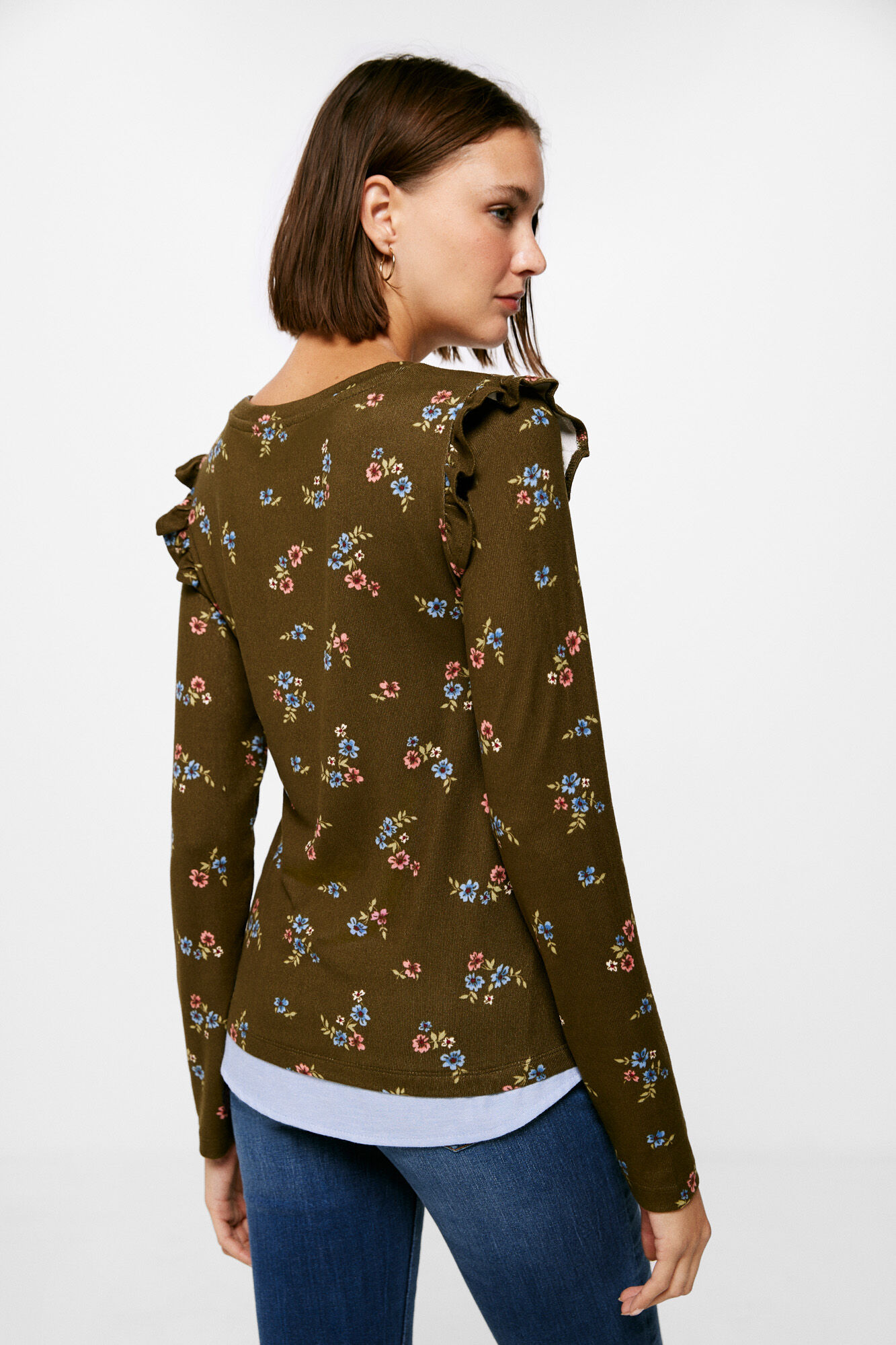 Springfield Playera Bimateria Estampada kaki