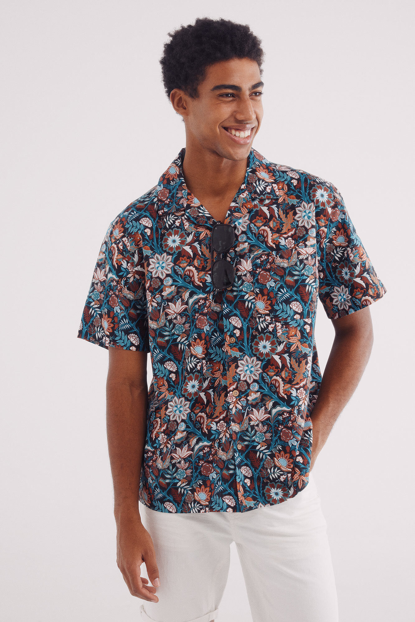Springfield Camisa manga corta bowling estampado flores