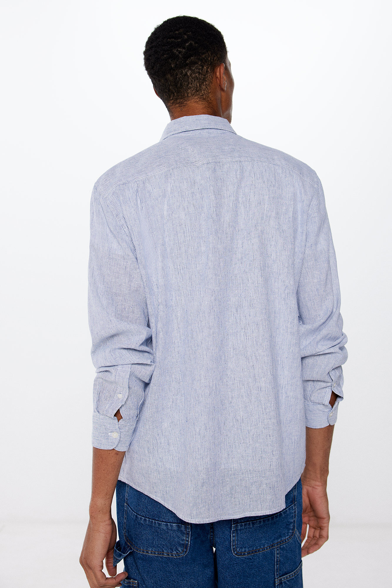 Springfield Camisa lino rayas azulado