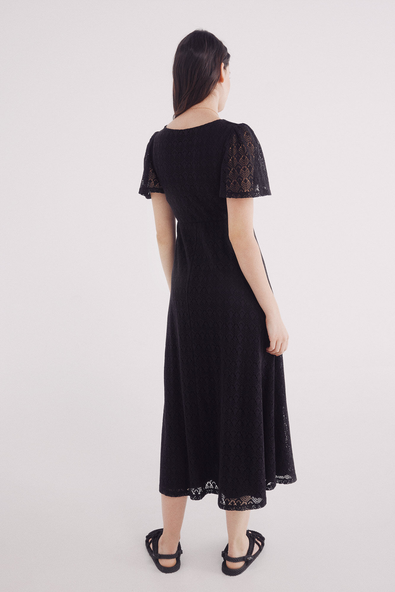 Springfield Vestido midi crochet manga capa negro