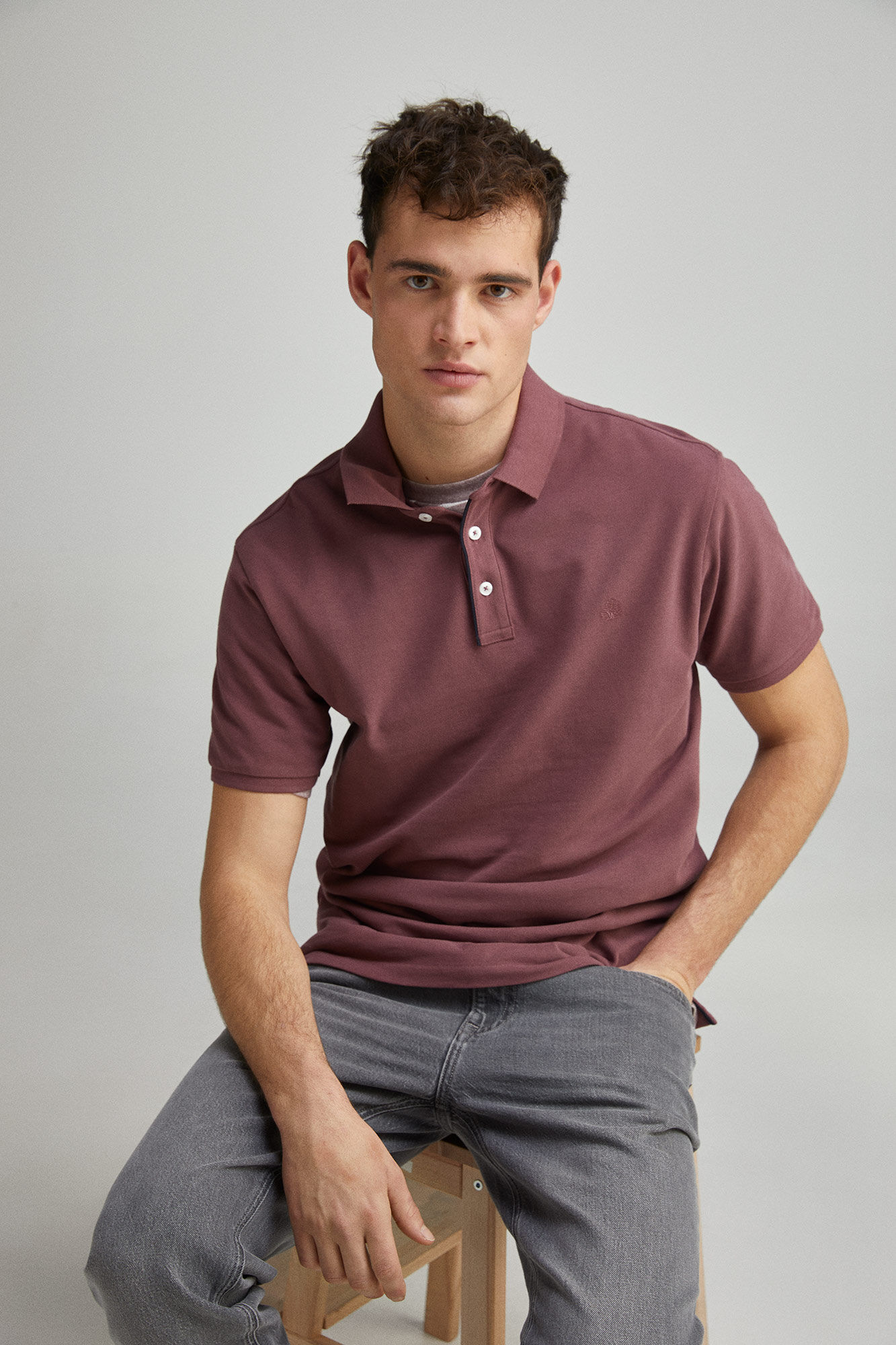 Springfield Polo piqu&eacute; contraste tapeta slim fit p&uacute;rpura
