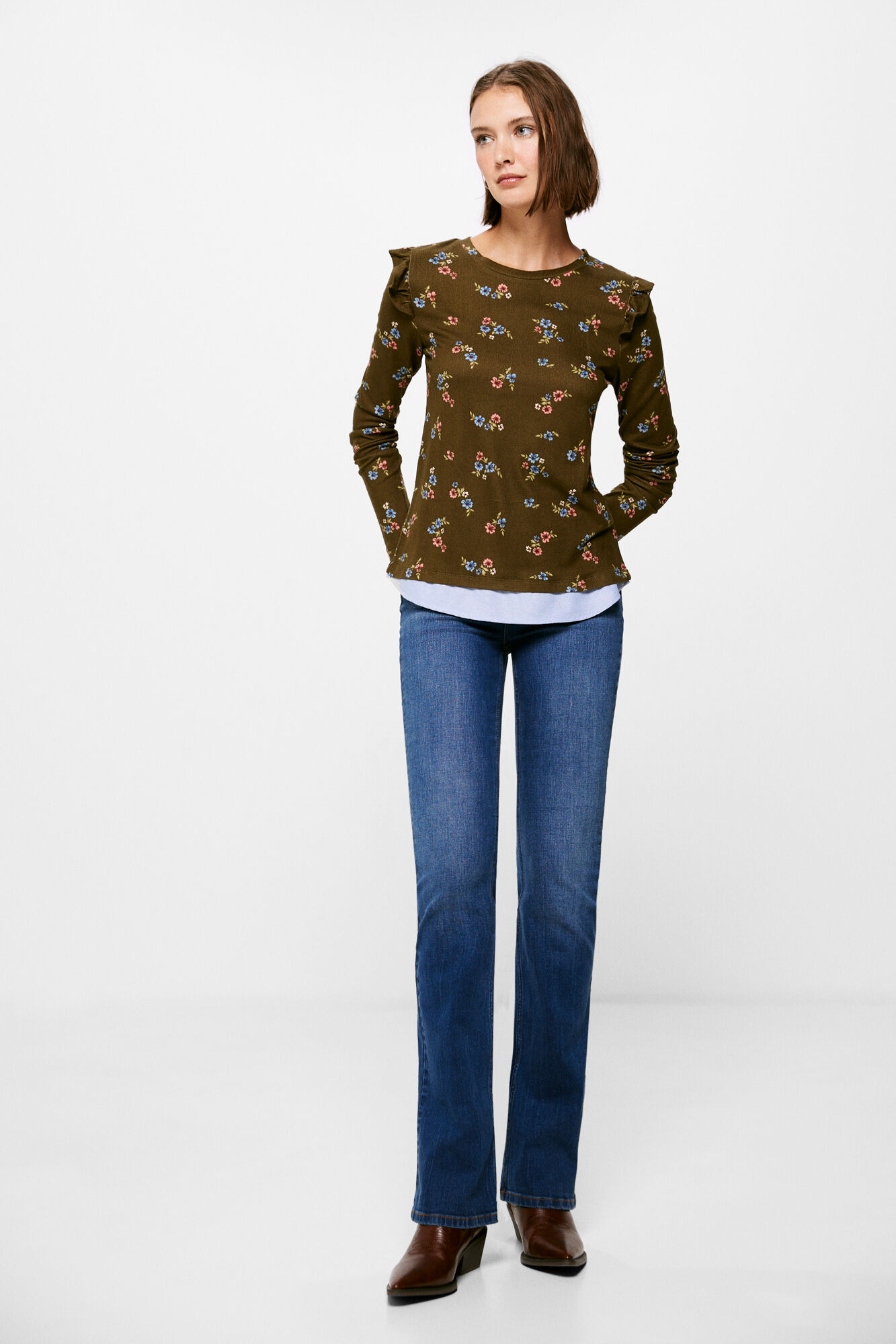 Springfield Playera Bimateria Estampada kaki
