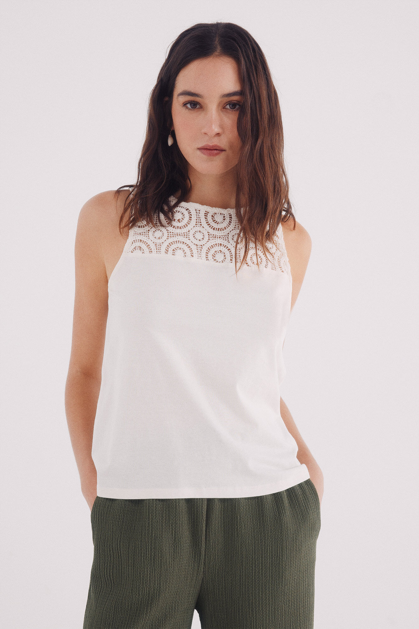Springfield Playera combinada crochet beige