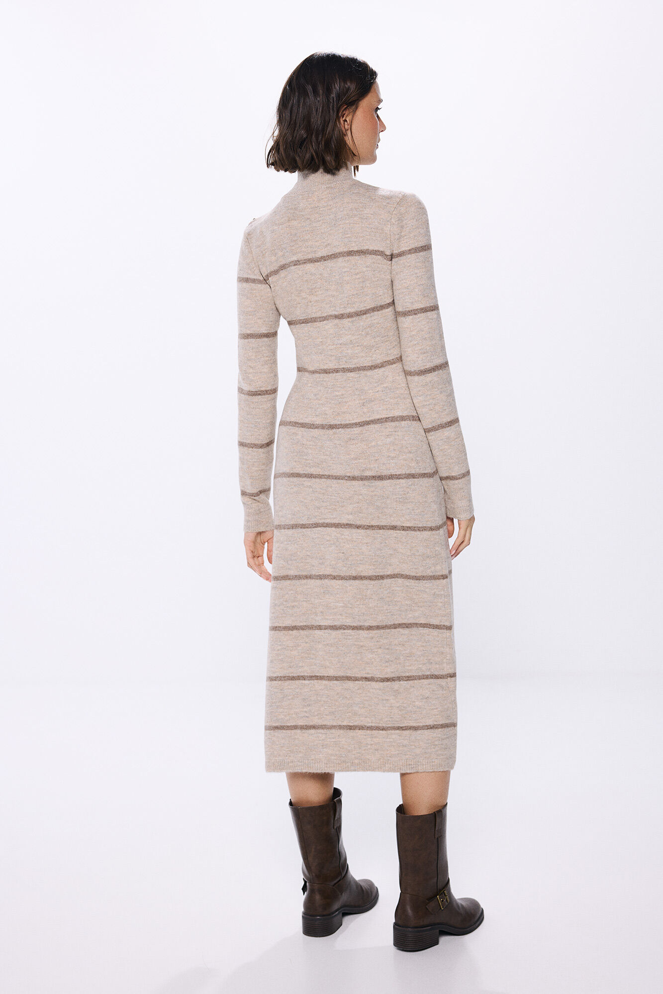 Springfield Vestido midi tejido botones hombro caf&eacute;