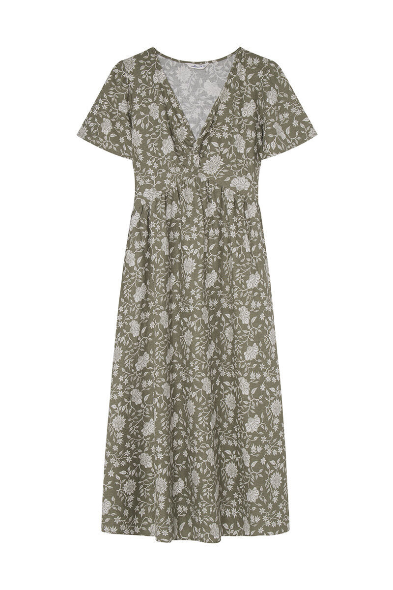 Springfield Vestido midi lino nudo escote kaki