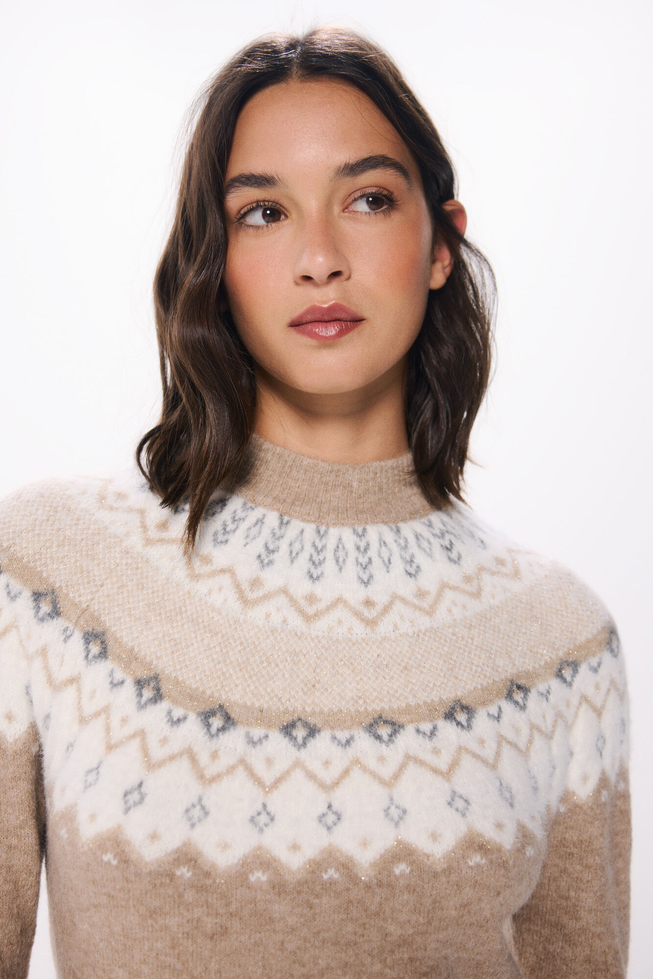 Springfield Vestido tejido cenefas jacquard caf&eacute;