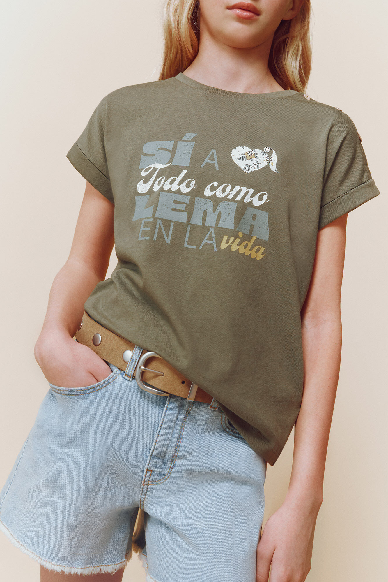 Springfield Kids Playera "S&iacute; a todo como lema en la vida" kaki