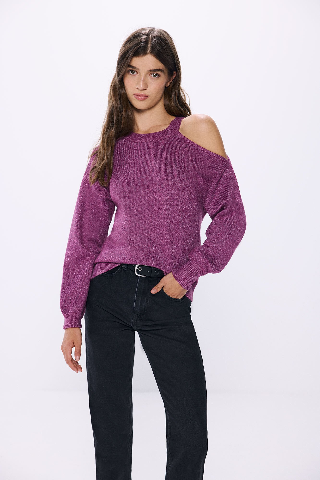 Springfield Su&eacute;ter asim&eacute;trico lurex morado/lila