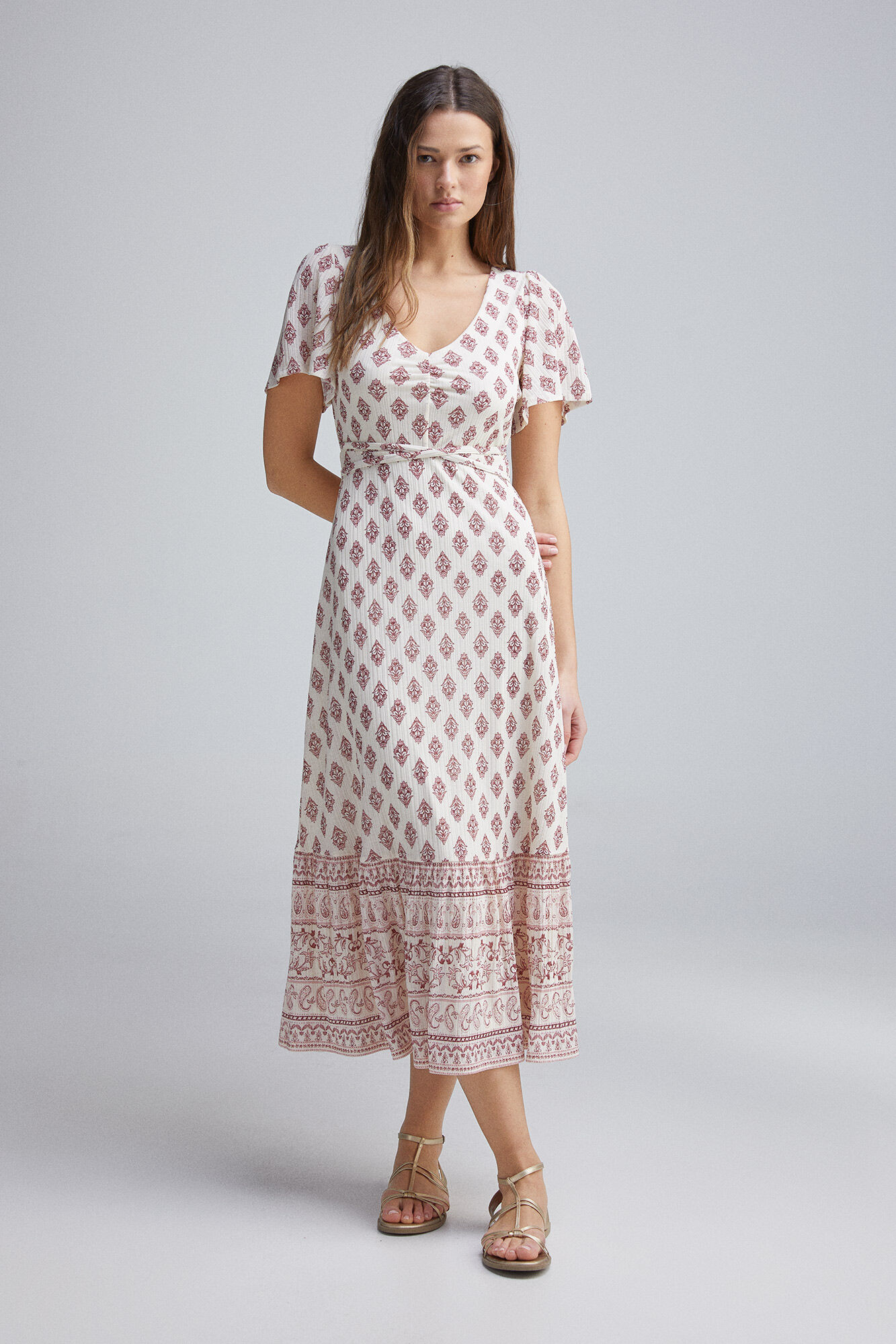 Springfield Vestido midi boho cenefa caf&eacute;