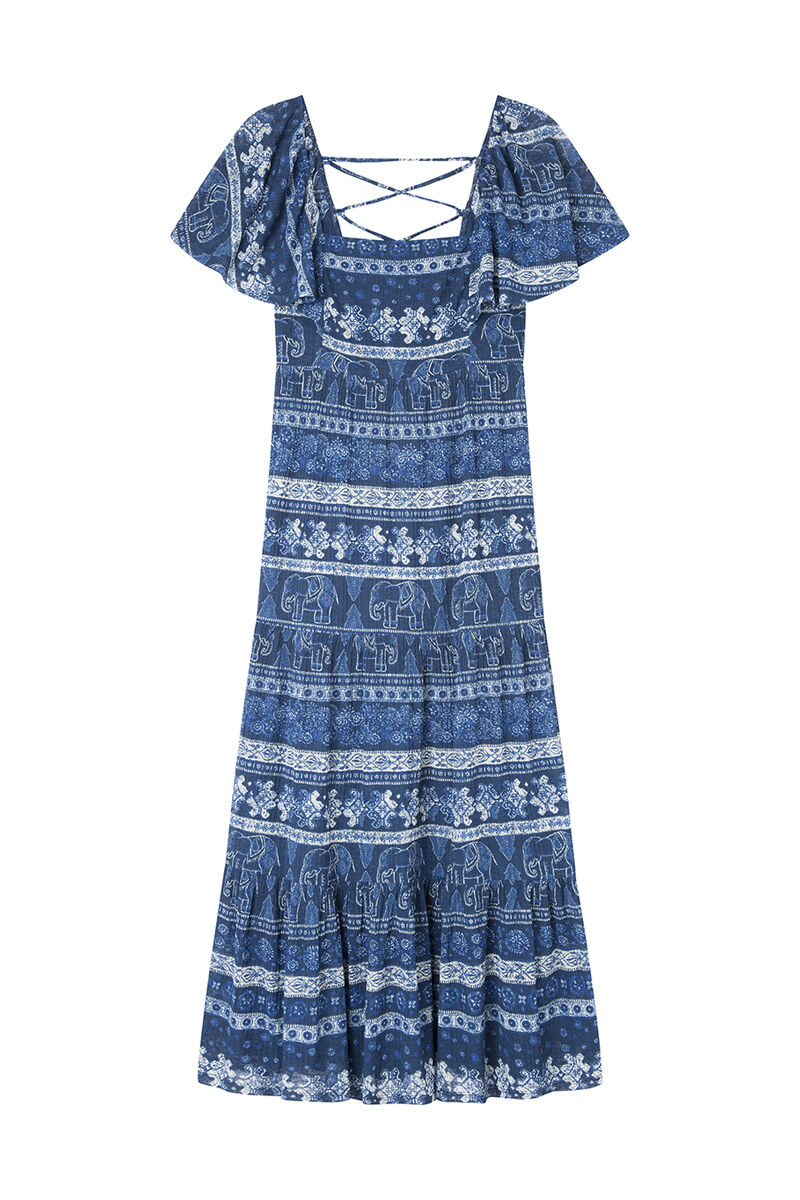 Springfield Vestido midi cenefas espalda cruzada marino