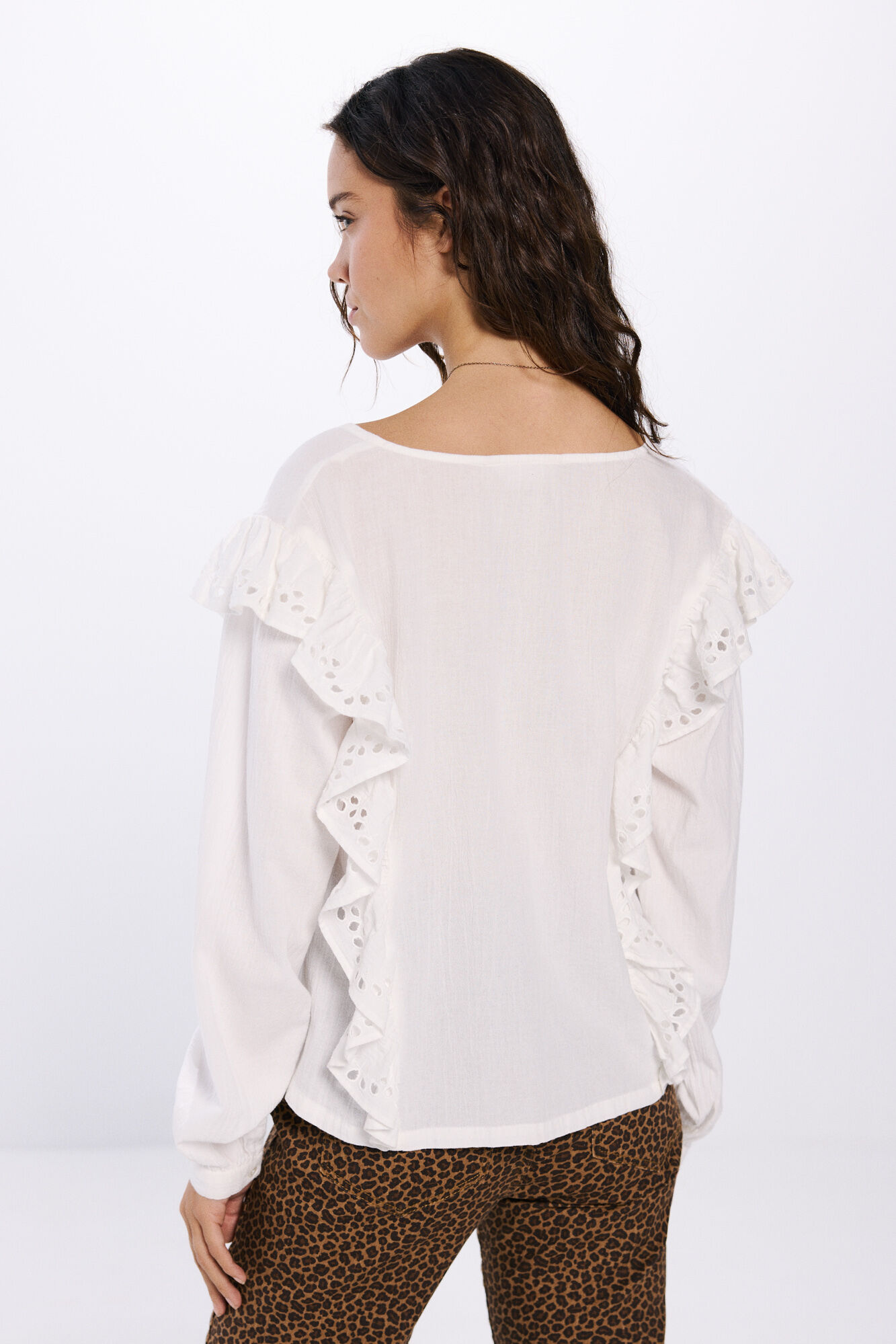 Springfield Blusa volantes schiffly blanco
