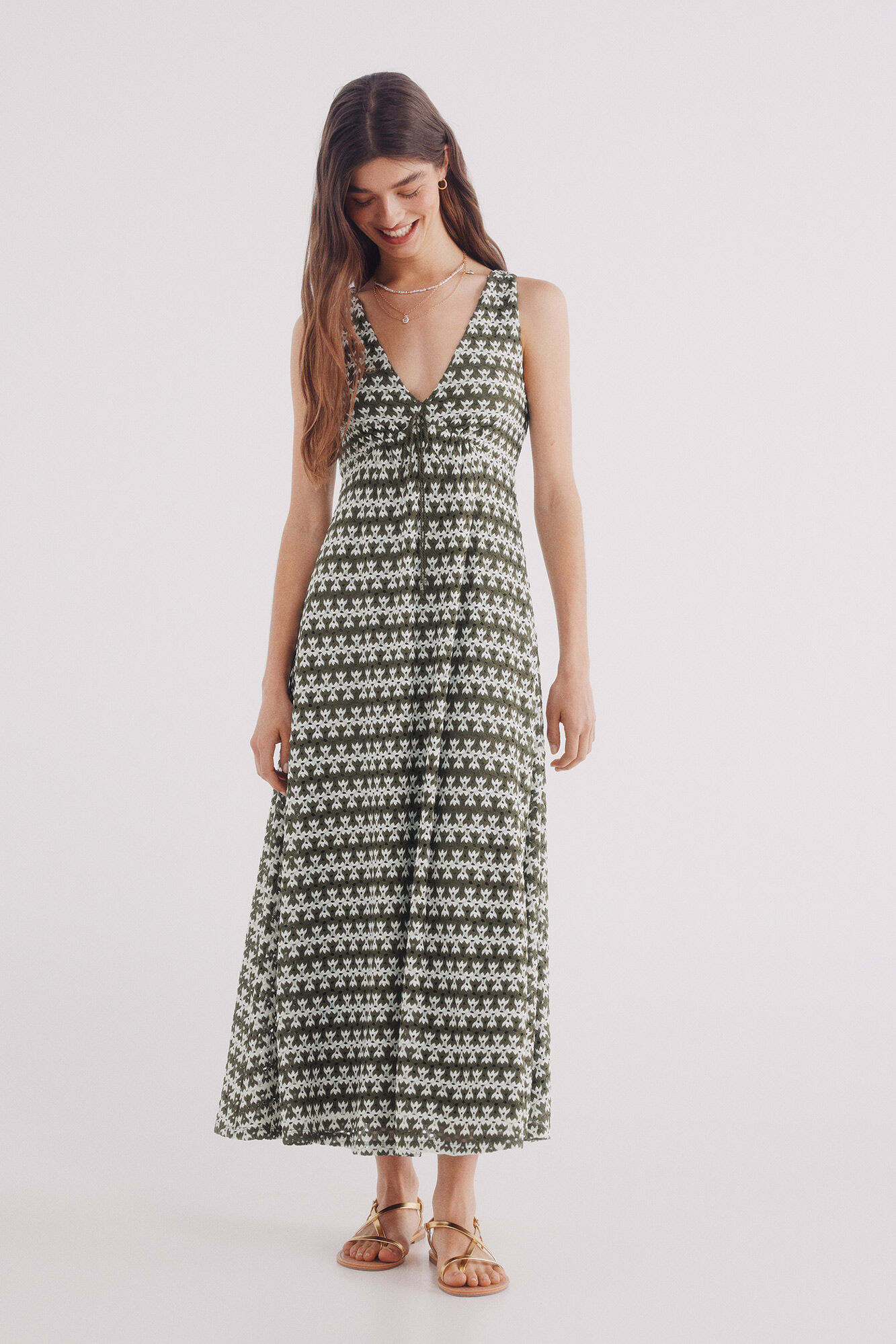 Springfield Vestido midi estructura bicolor verde