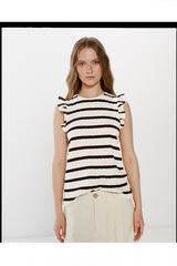 Springfield Top rayas marineras volantes beige