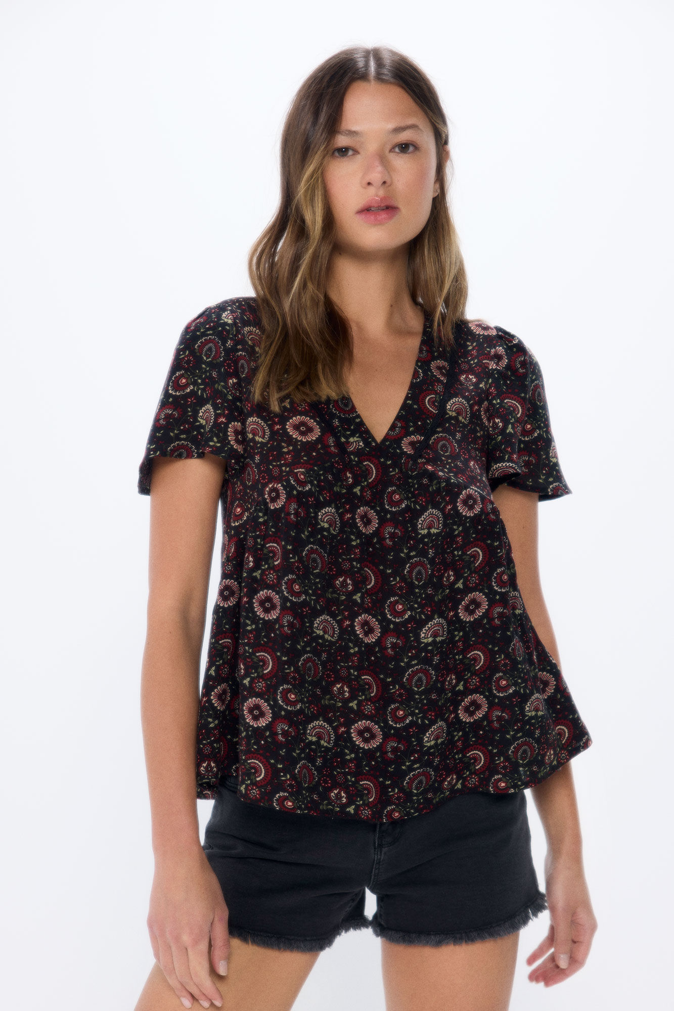 Springfield Blusa fluida escote lace