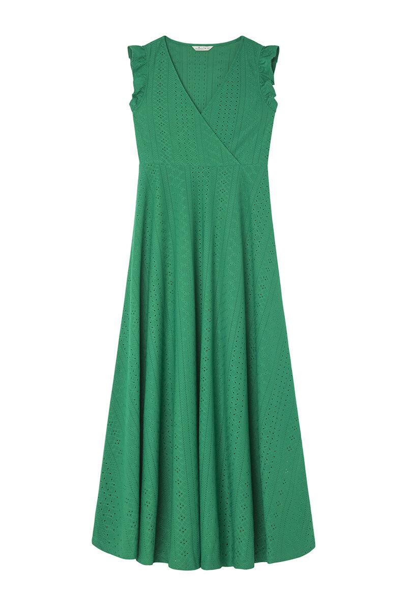 Springfield Vestido Midi Bordado Suizo Hombros Volante marfil