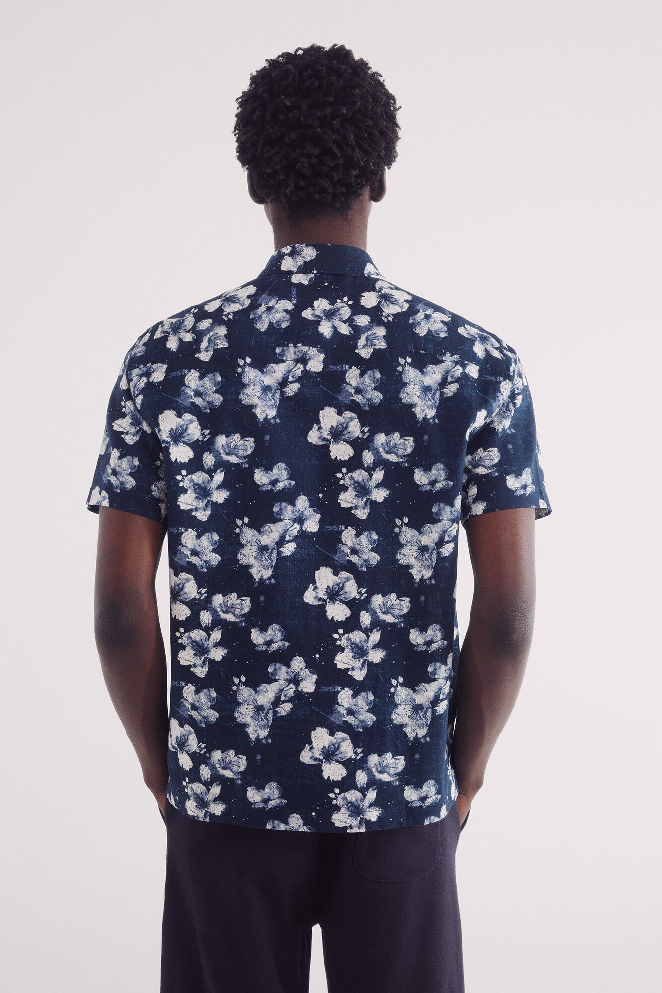 Springfield Camisa manga corta lino estampada azul