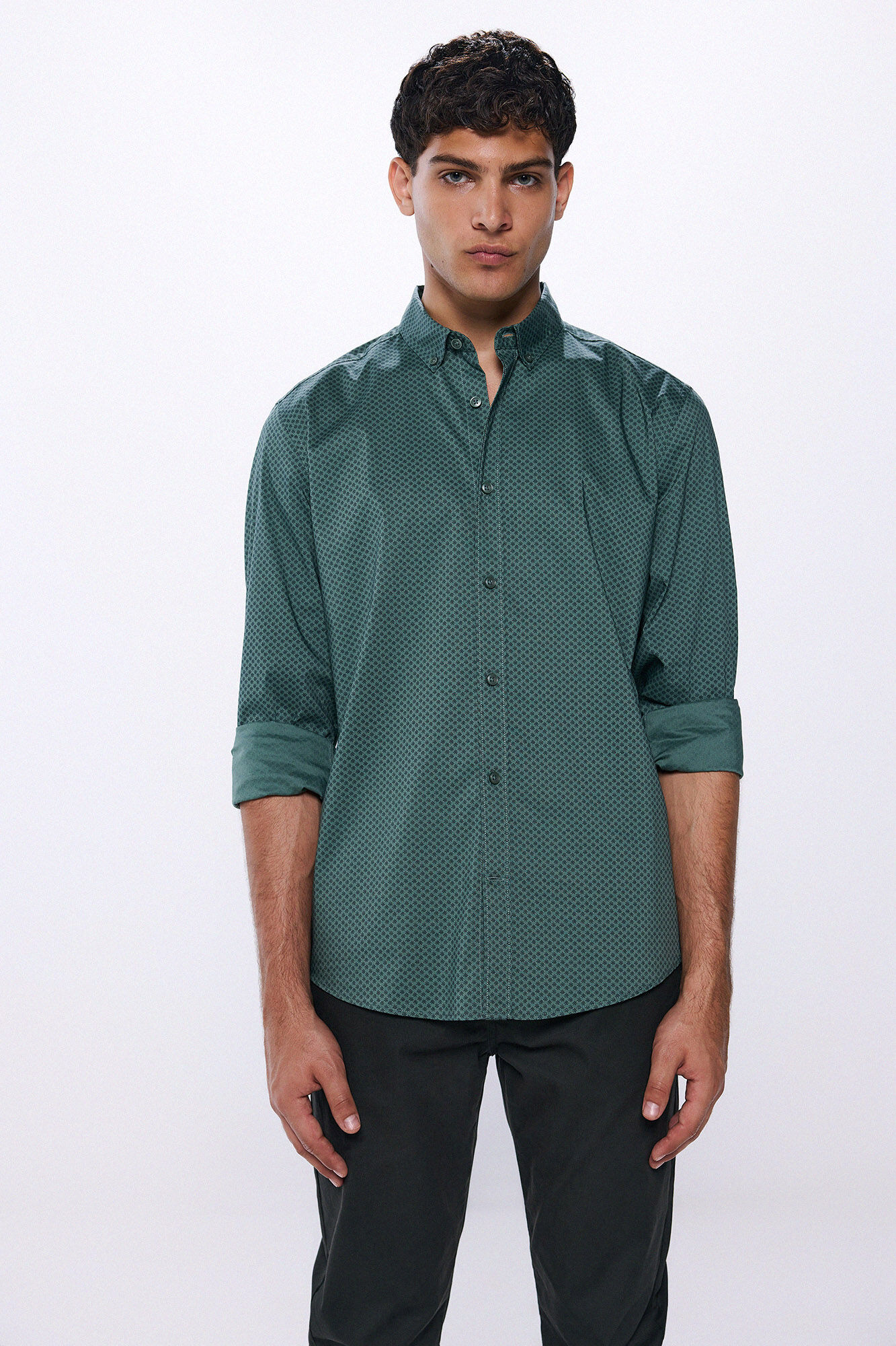 Springfield Camisa vestir popel&iacute;n verde