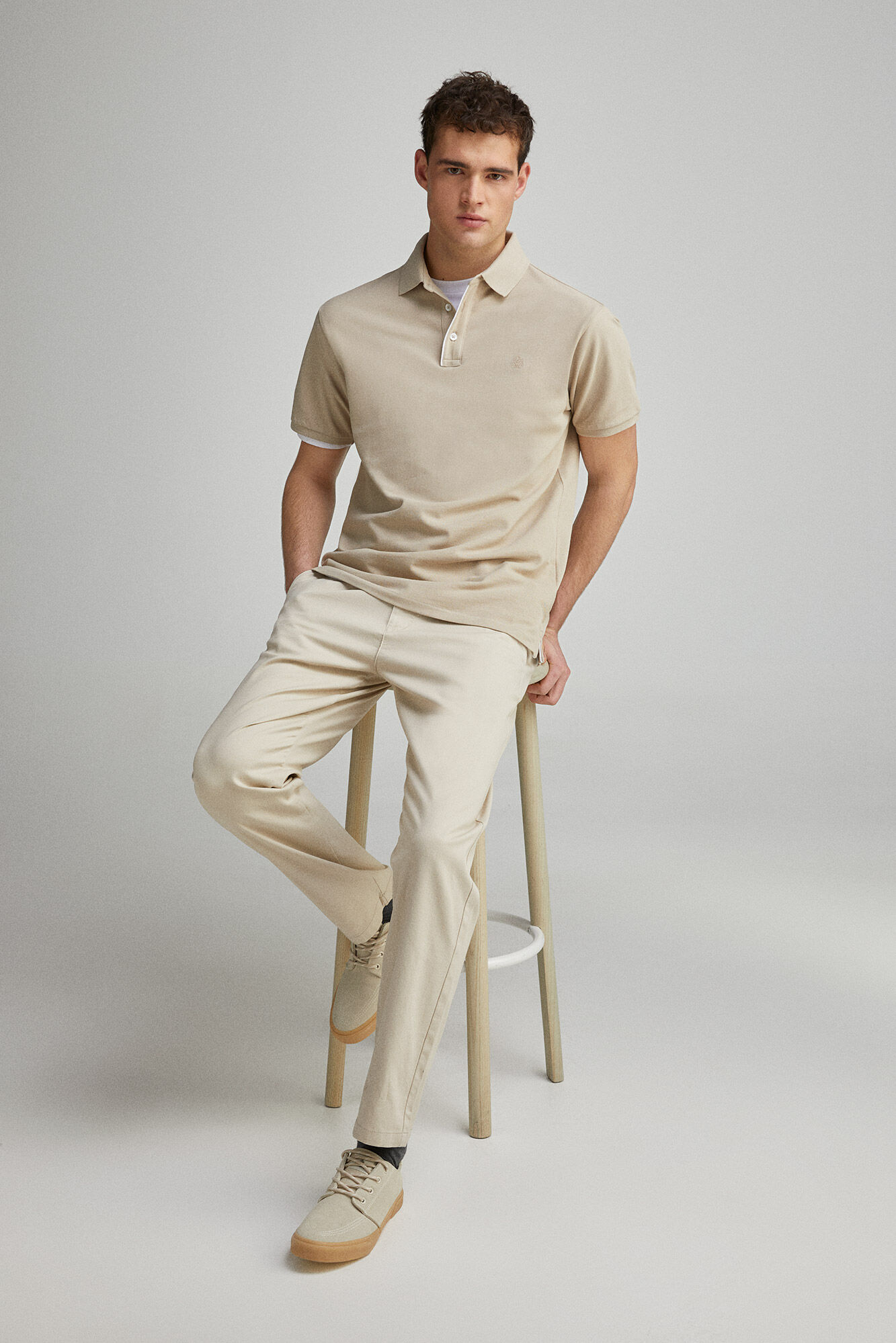 Springfield Polo piqu&eacute; contraste tapeta slim fit caf&eacute;