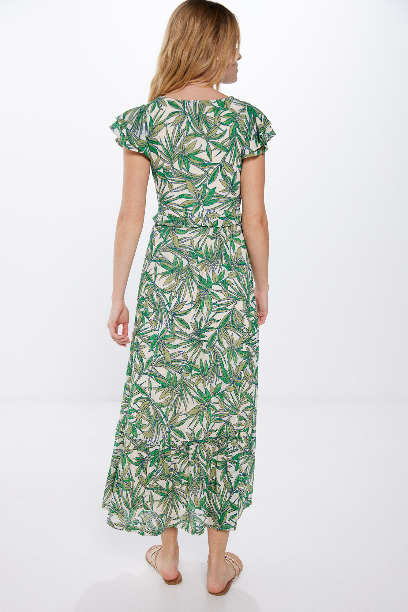 Springfield Vestido Midi Estampado Escote Cenefa beige