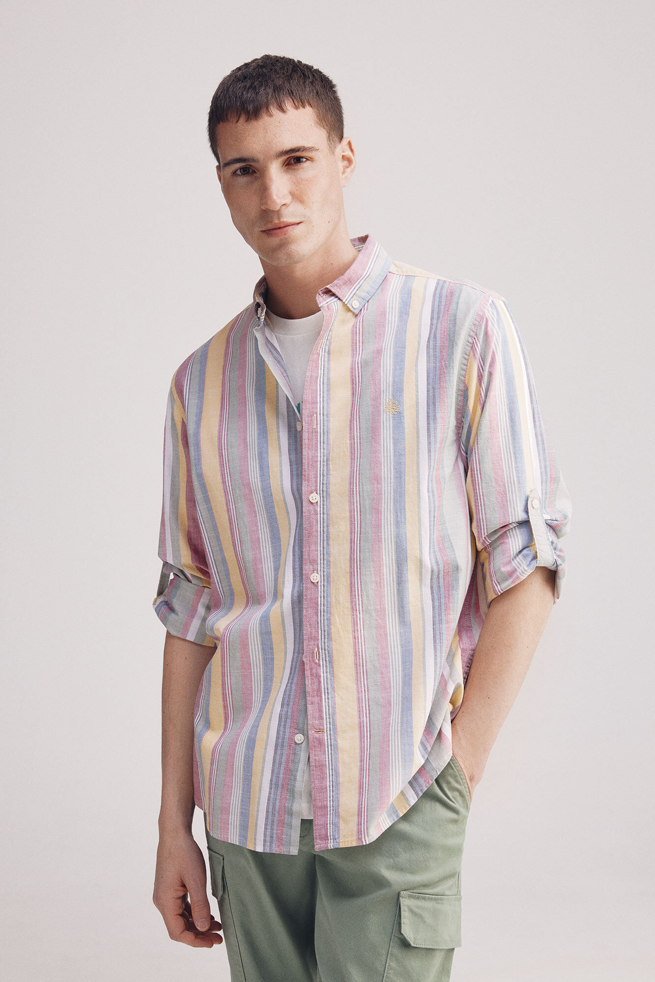 Springfield Camisa rayas algod&oacute;n slub amarillo