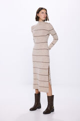 Springfield Vestido midi tejido botones hombro caf&eacute;