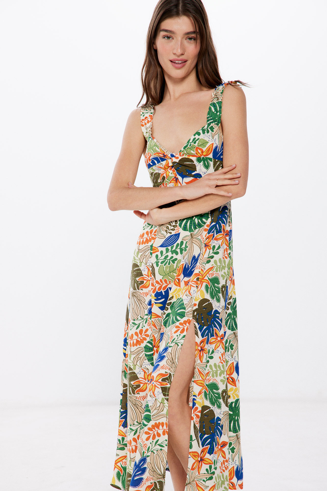 Springfield Vestido Midi Estampado Tropical azul