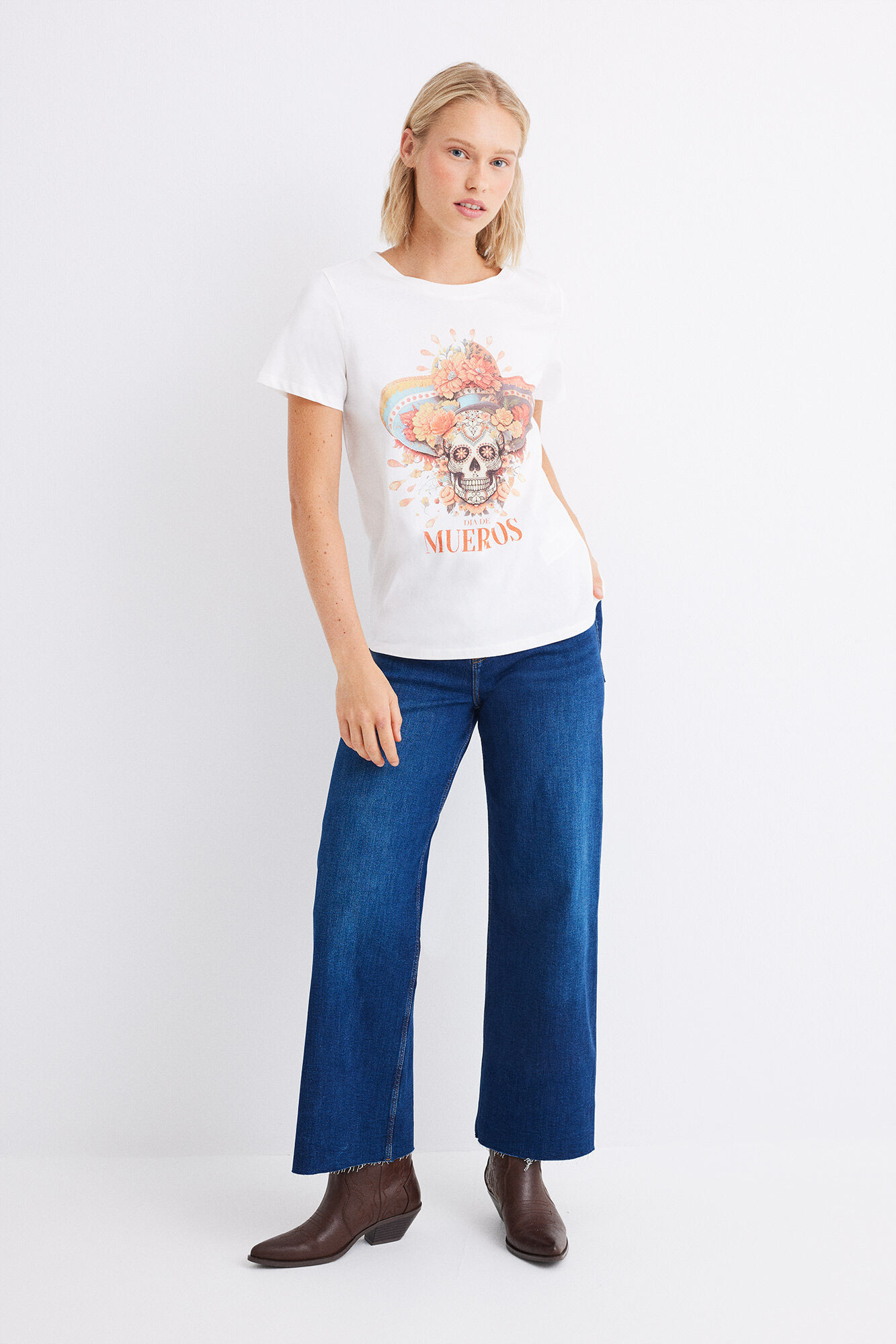Springfield Playera gr&aacute;fica "D&iacute;a de muertos" blanco