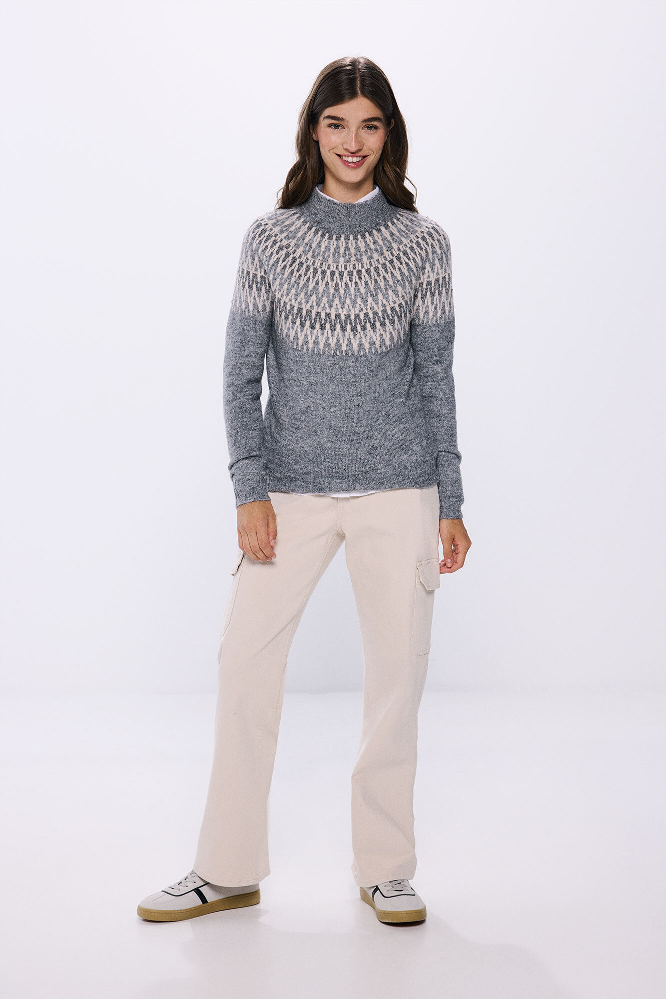 Springfield Su&eacute;ter jacquard lurex tachuelas gris
