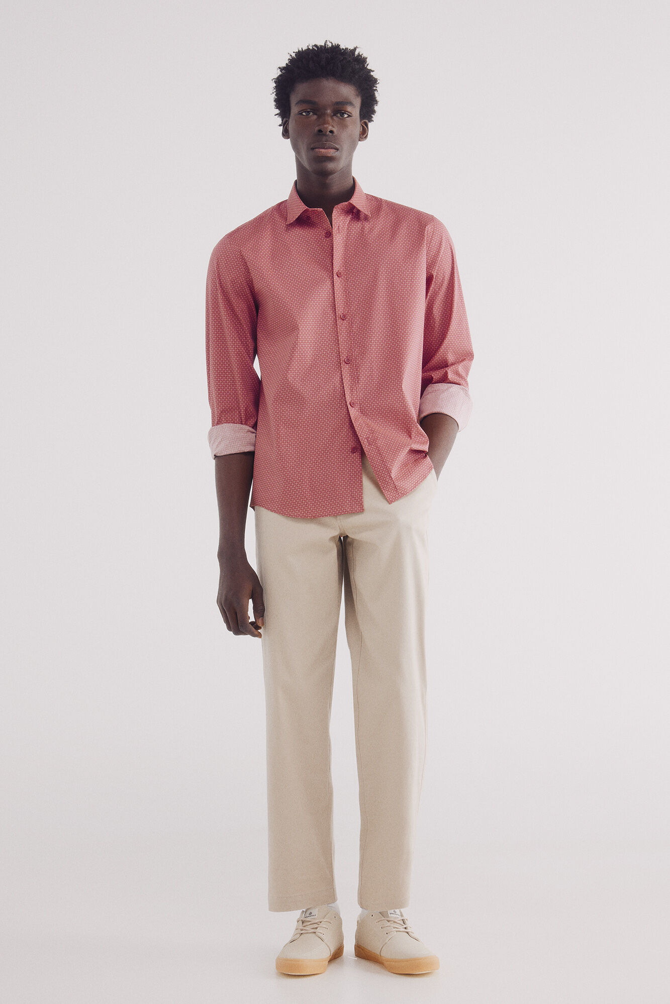 Springfield Camisa popel&iacute;n micro print easy care rosa