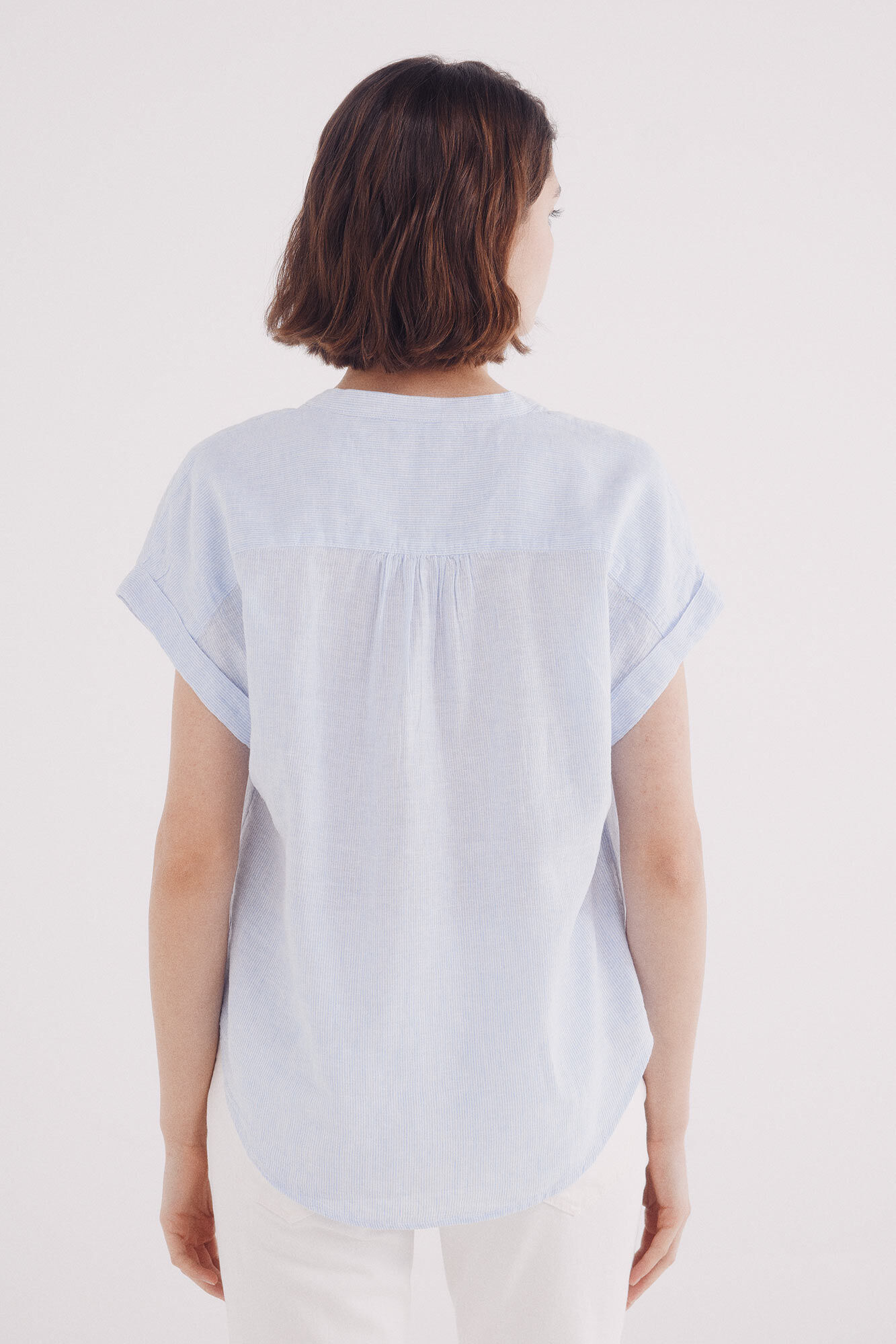 Springfield Blusa escote pico algod&oacute;n lino azul