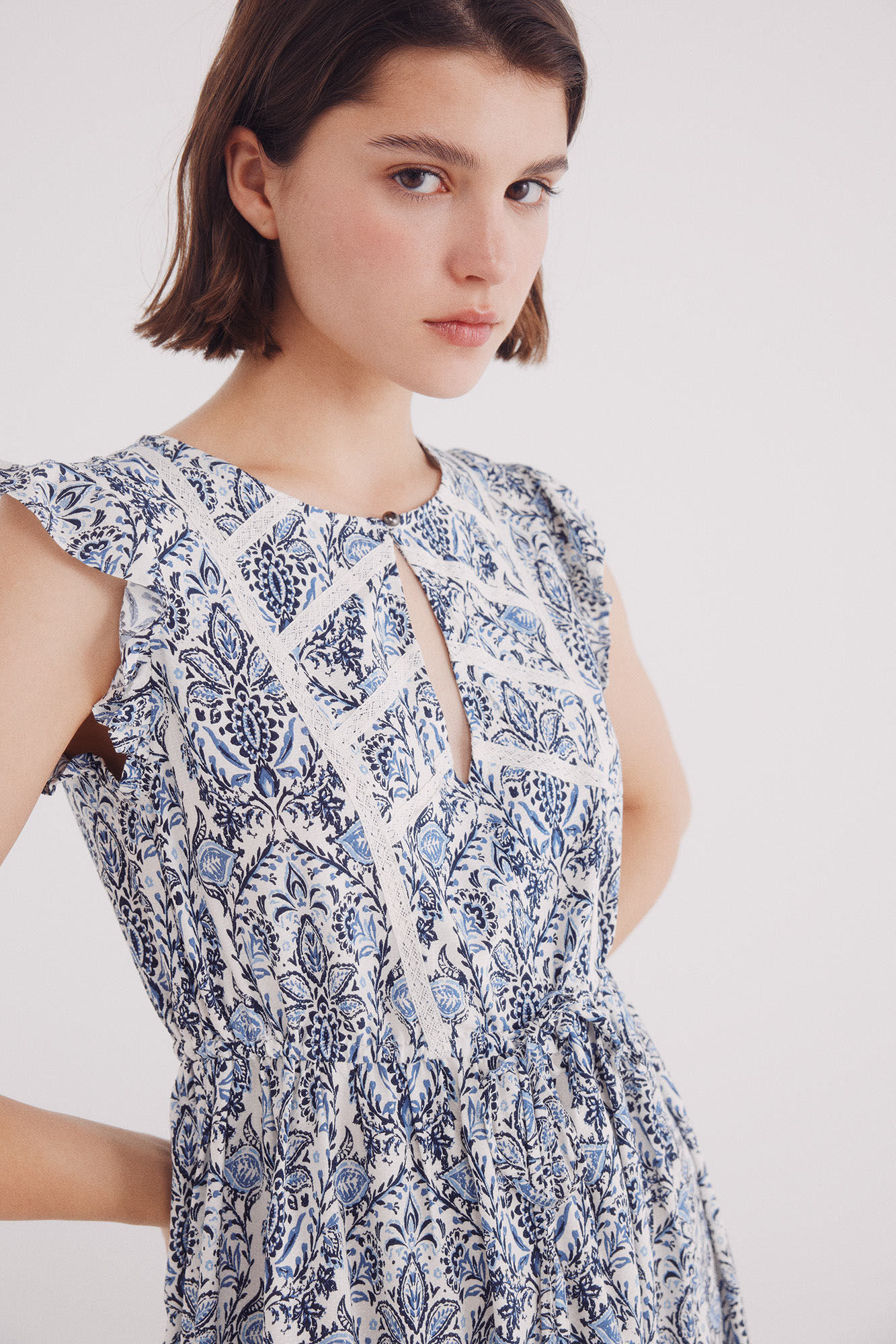 Springfield Vestido midi estampado lace caf&eacute;