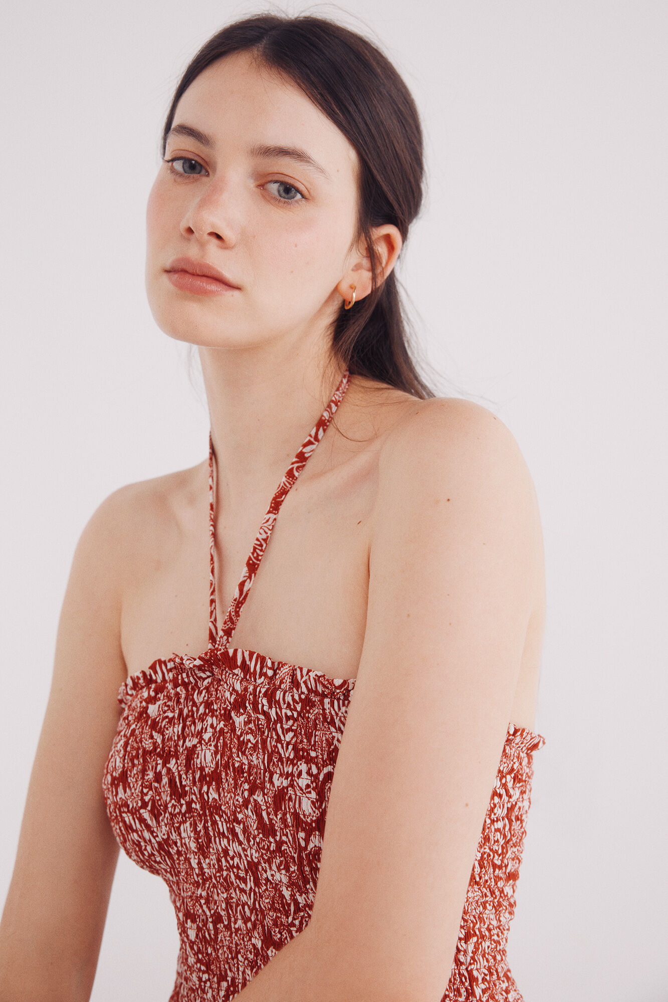 Springfield Vestido midi cuerpo nido de abeja naranja