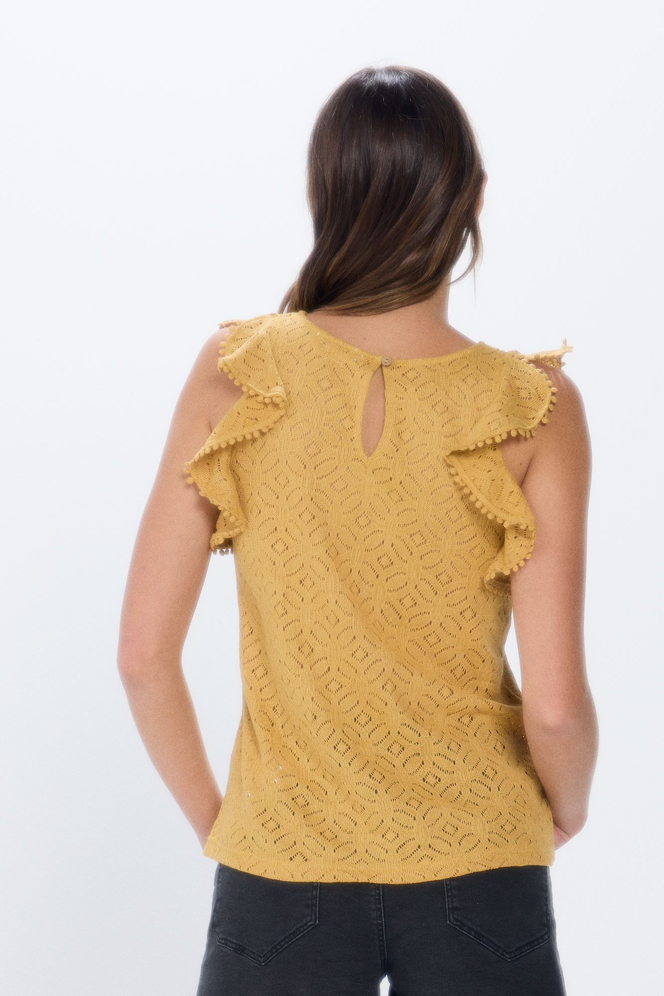 Springfield Playera estructura crochet volantes  amarillo