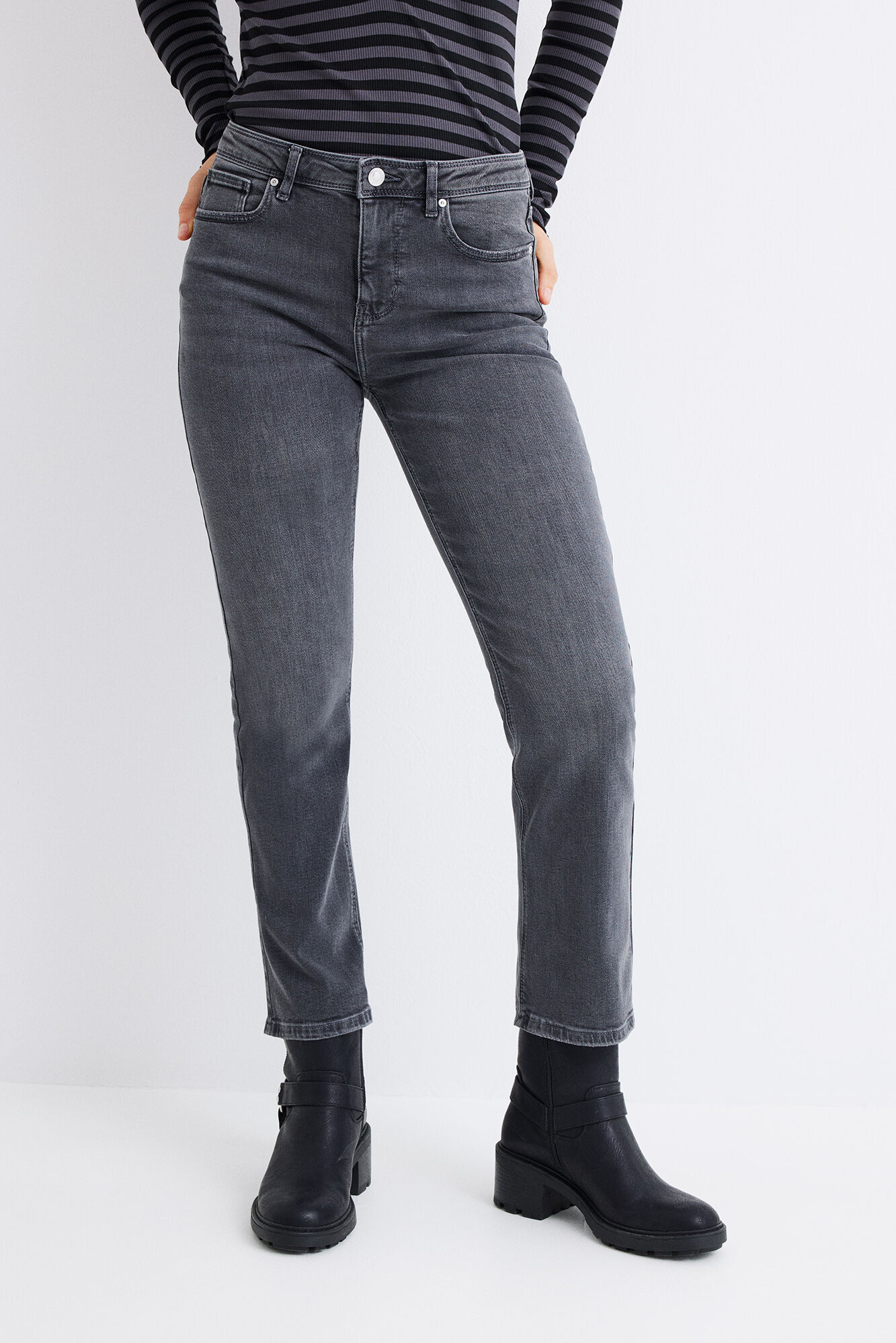 Springfield Playera escote pico frunce gris