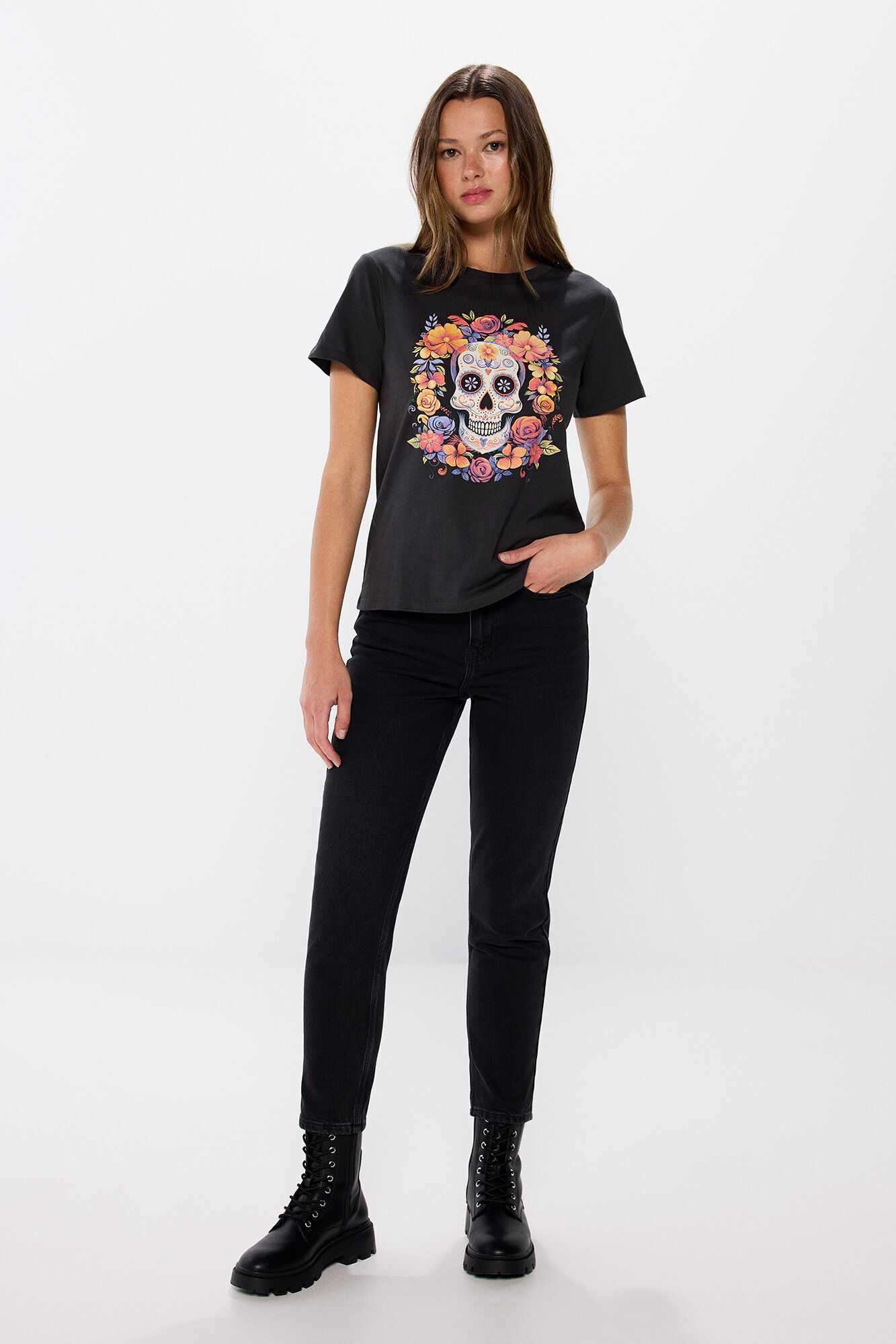Springfield Playera gr&aacute;fica "D&iacute;a de muertos" gris
