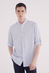 Springfield Camisa mao 3/4 seersucker rayas azul tinta