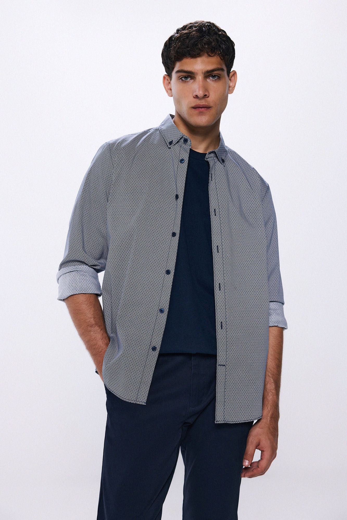 Springfield Camisa vestir popel&iacute;n azul