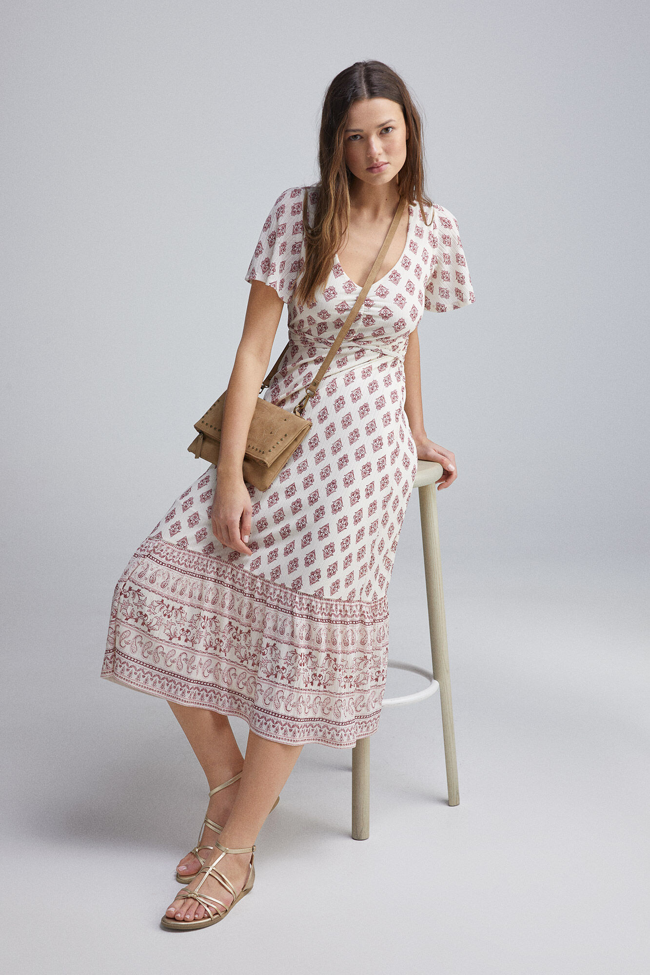 Springfield Vestido midi boho cenefa caf&eacute;