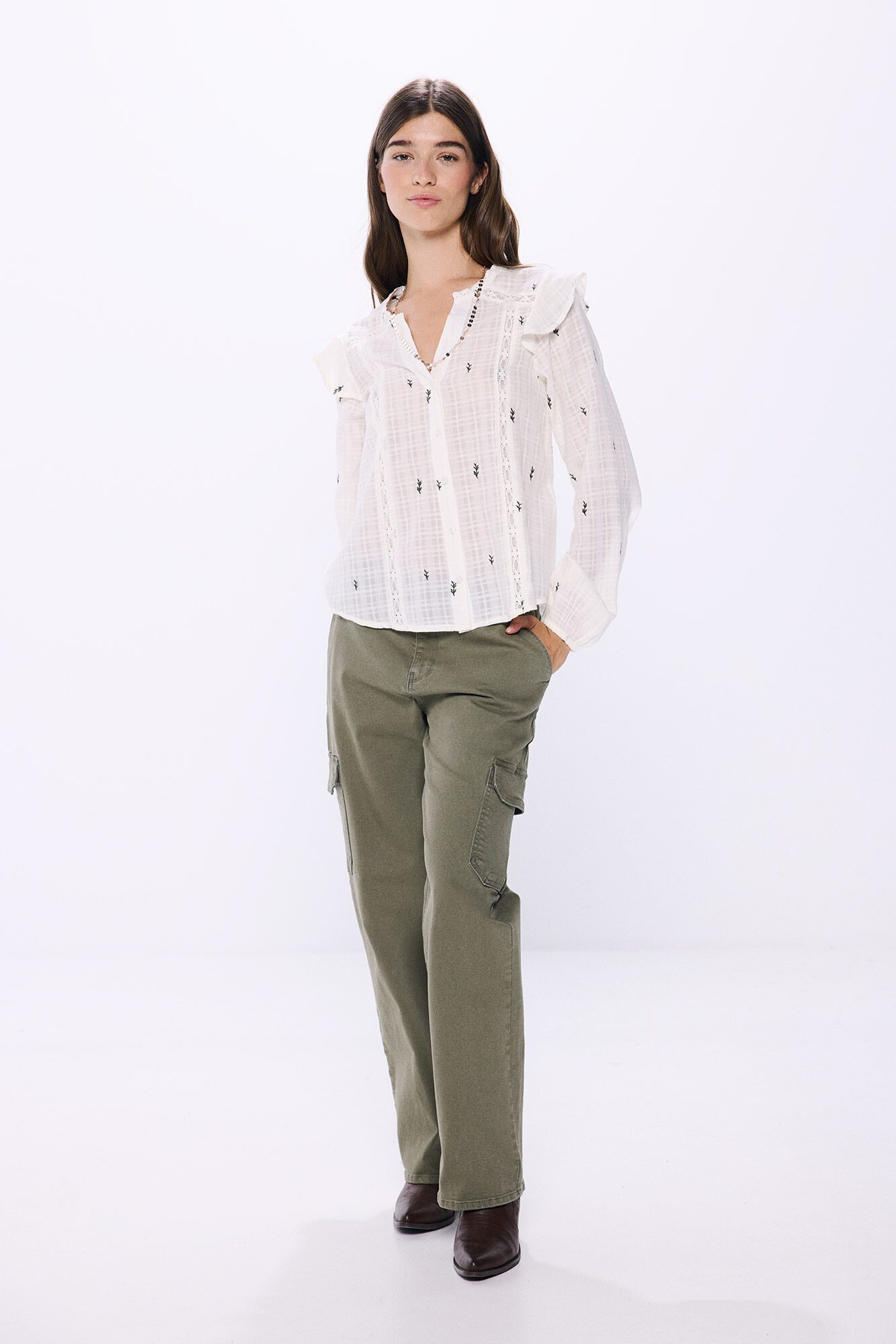 Springfield Blusa bordados lace blanco