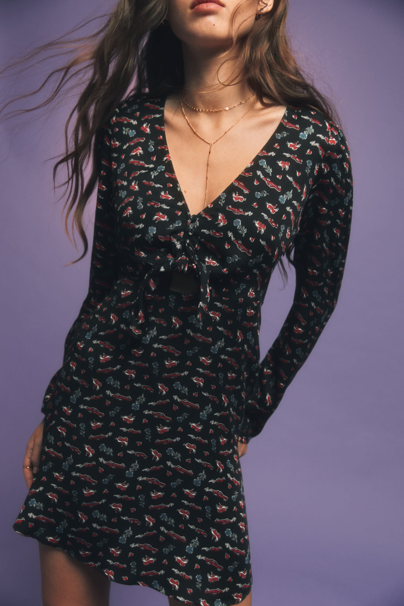 Springfield Vestido corto escote nudo estampado negro